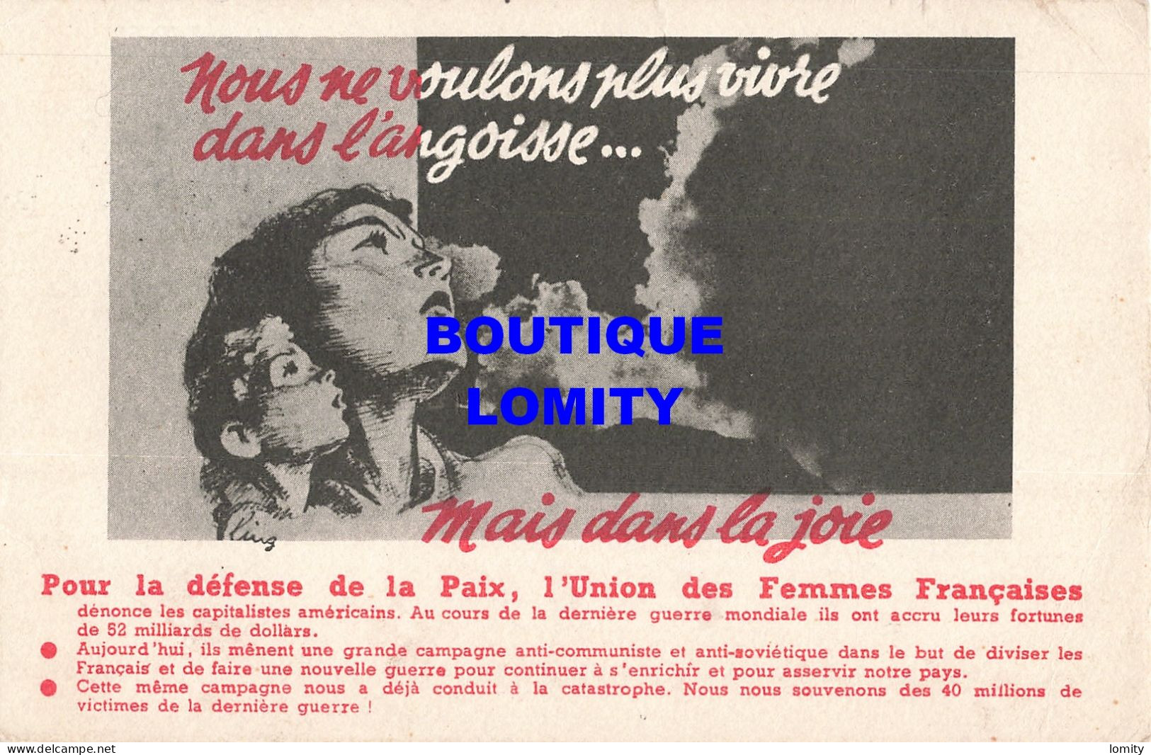 Politique Union Des Femmes Françaises Dénonce Les Capitalistes Américains CPA 1948 Défense De La Paix , Femme Communisme - Unclassified