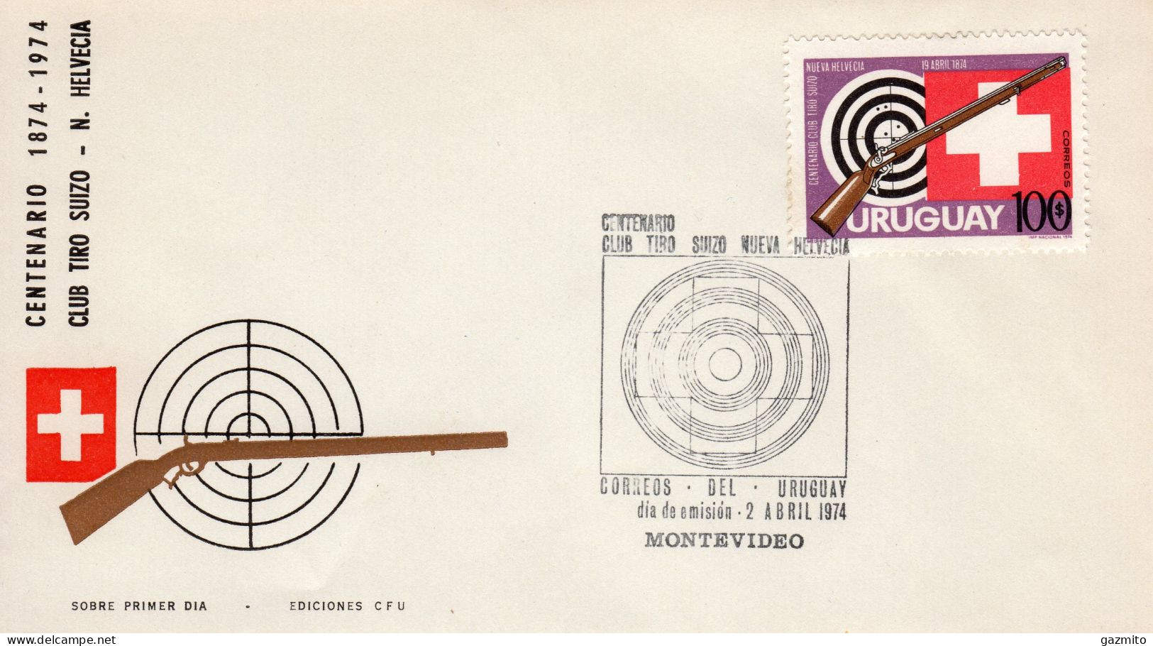 Uruguay 1974, Centenary Of The Swiss Rifle Association, FDC - Tiro (armi)