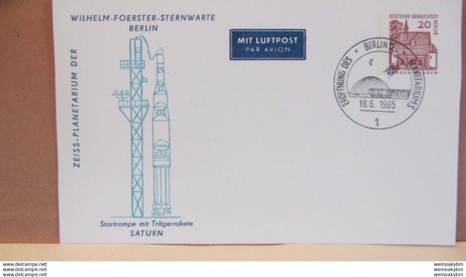 Berlin: GA PP36 SoSt. BERLIN 12 "Eröffnung Des Planetariums" 18.6.65 Mit 20 Pf Lorsch/Hessen -MIT LUFTPOST- Ohne Anschr. - Postales Privados - Usados