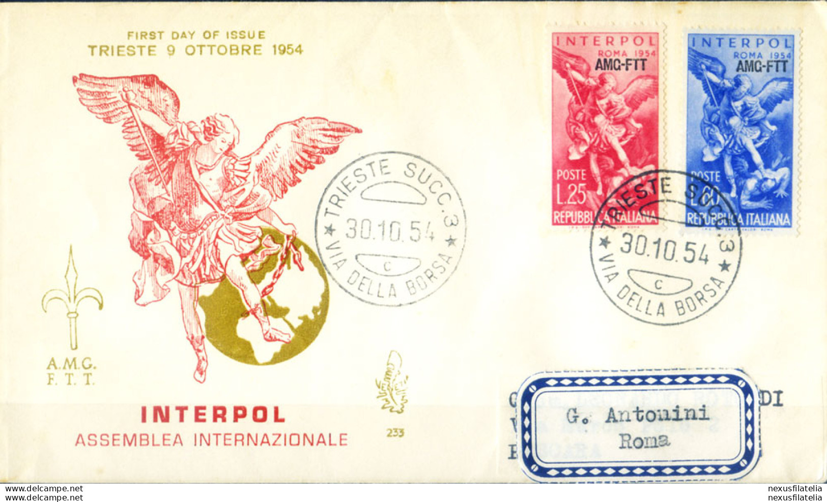 Zona A. Interpol FDC 1954. - Andere & Zonder Classificatie