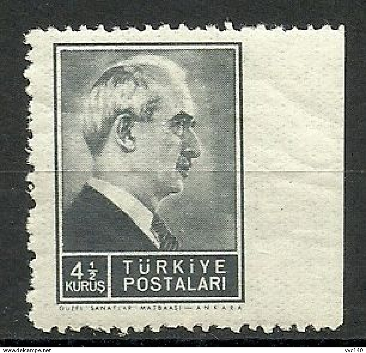 Turkey; 1942 1st Inonu Issue 4 1/2 K. ERROR "Imperf. Edge" - Ungebraucht