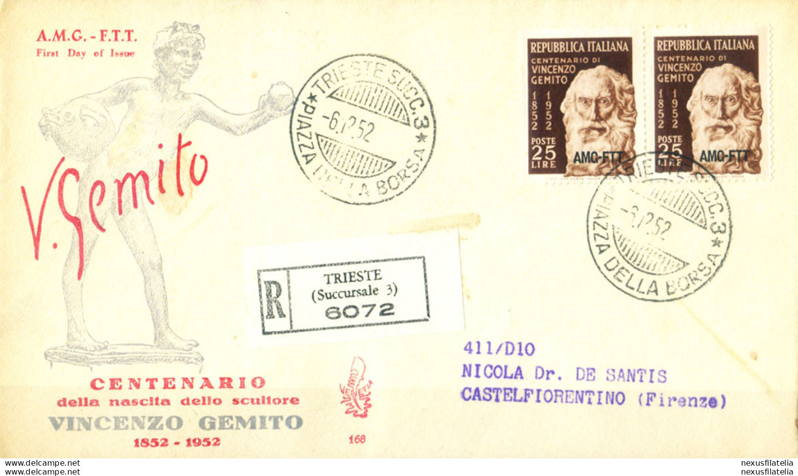 Zona A. Vincenzo Gemito FDC 1953. - Autres & Non Classés