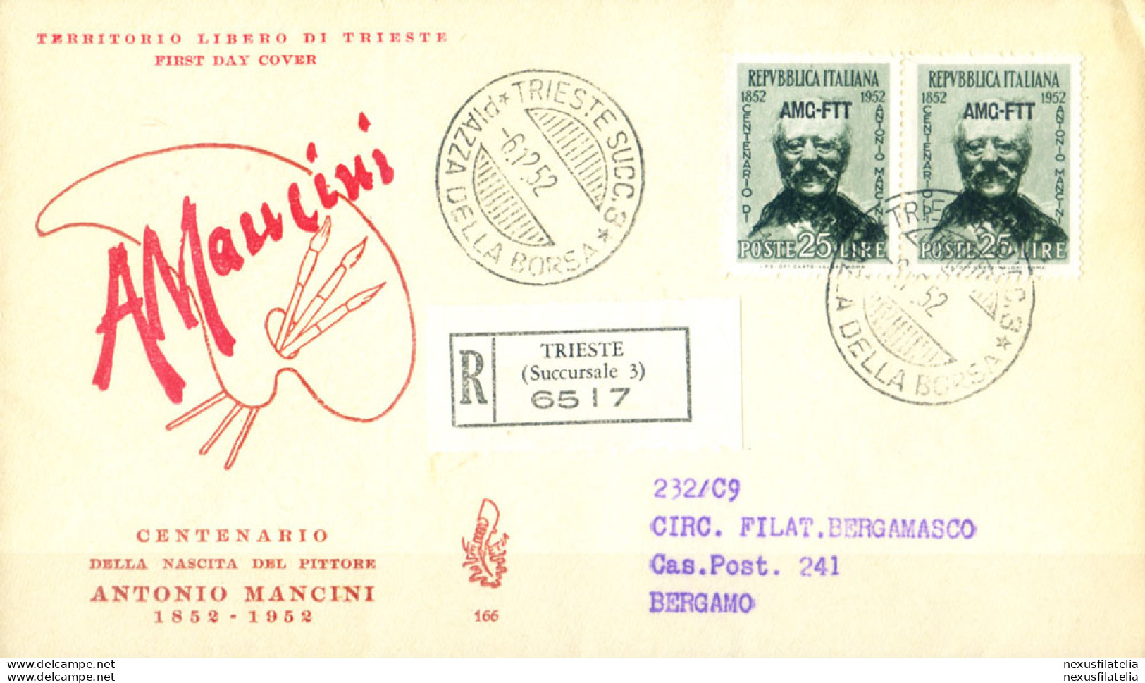 Zona A. Antonio Mancini FDC 1953. - Altri & Non Classificati