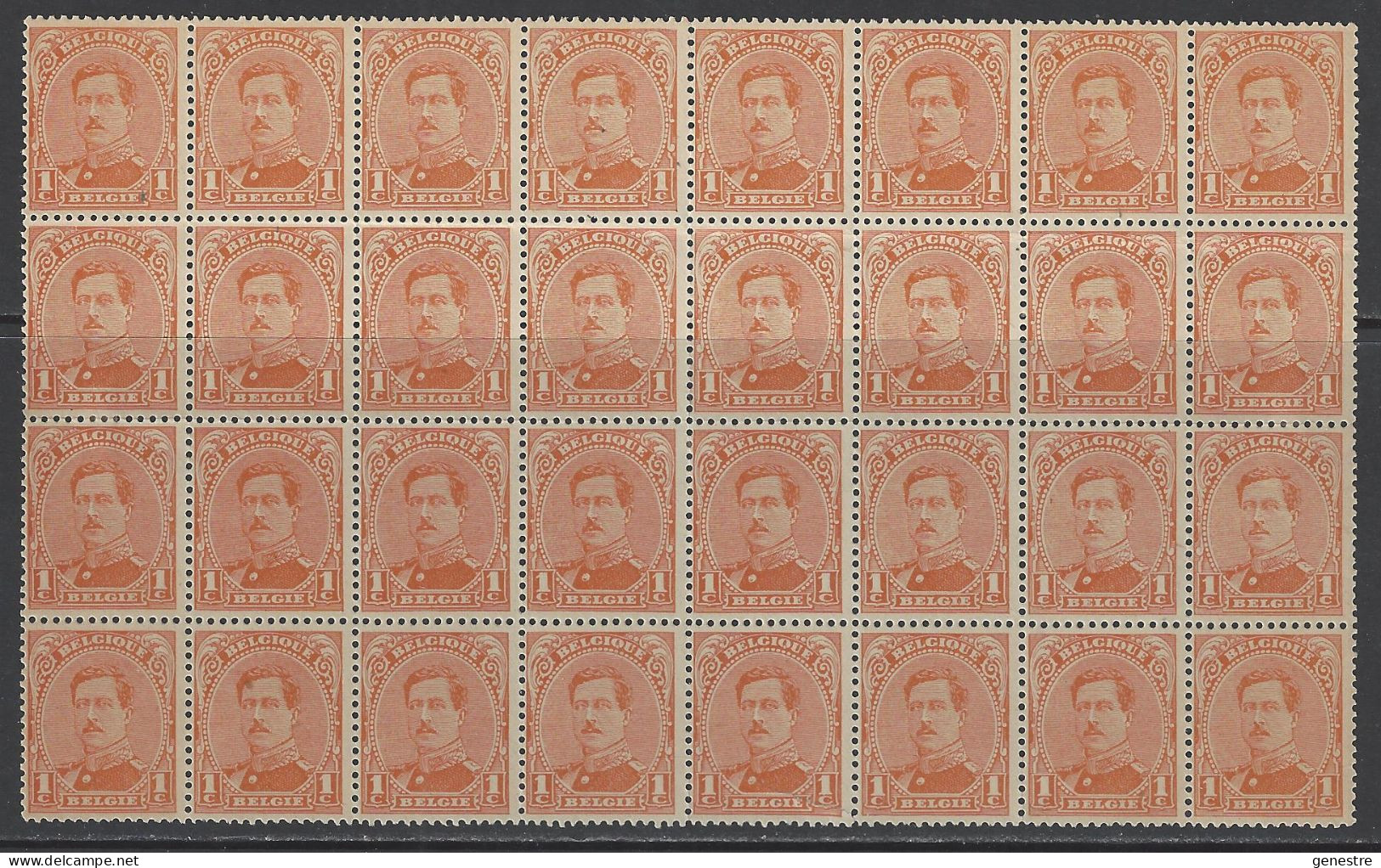 Belgique - 1915 - COB  135 **/* (MNH/MH) - Type I - Bloc De 32 - Charnière Sur 6 Timbres - 1915-1920 Alberto I