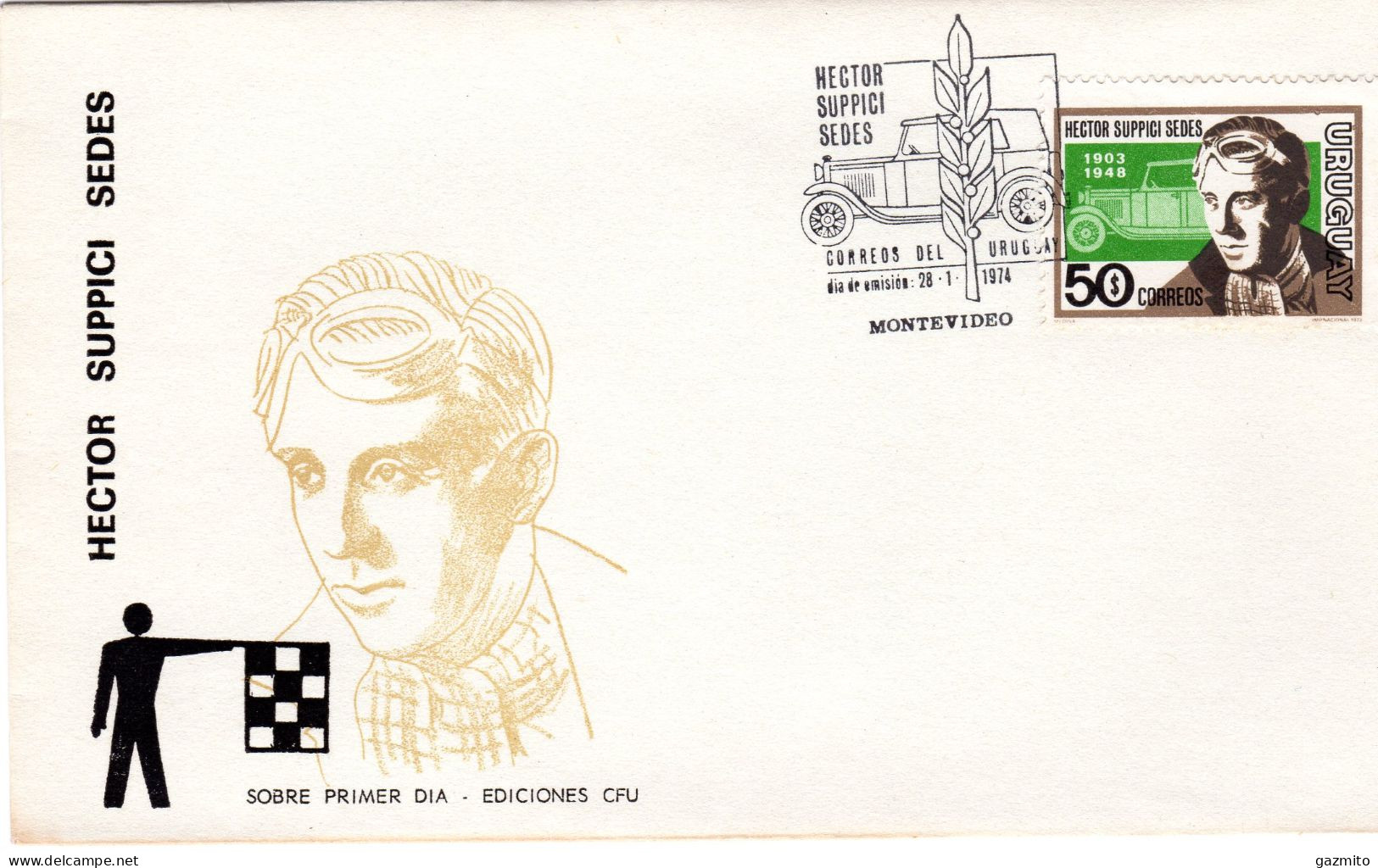 Uruguay 1974, Hector Suppici Sedes Racing Driver, 1val In FDC - Cars