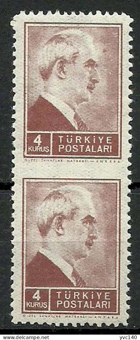 Turkey; 1942 1st Inonu Issue 4 K. ERROR "Partially Perf." - Nuovi