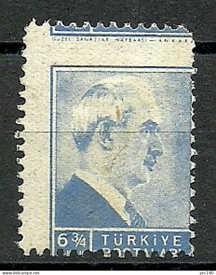 Turkey; 1942 1st Inonu Issue 6 3/4 K. ERROR "Misplaced Perf." - Unused Stamps