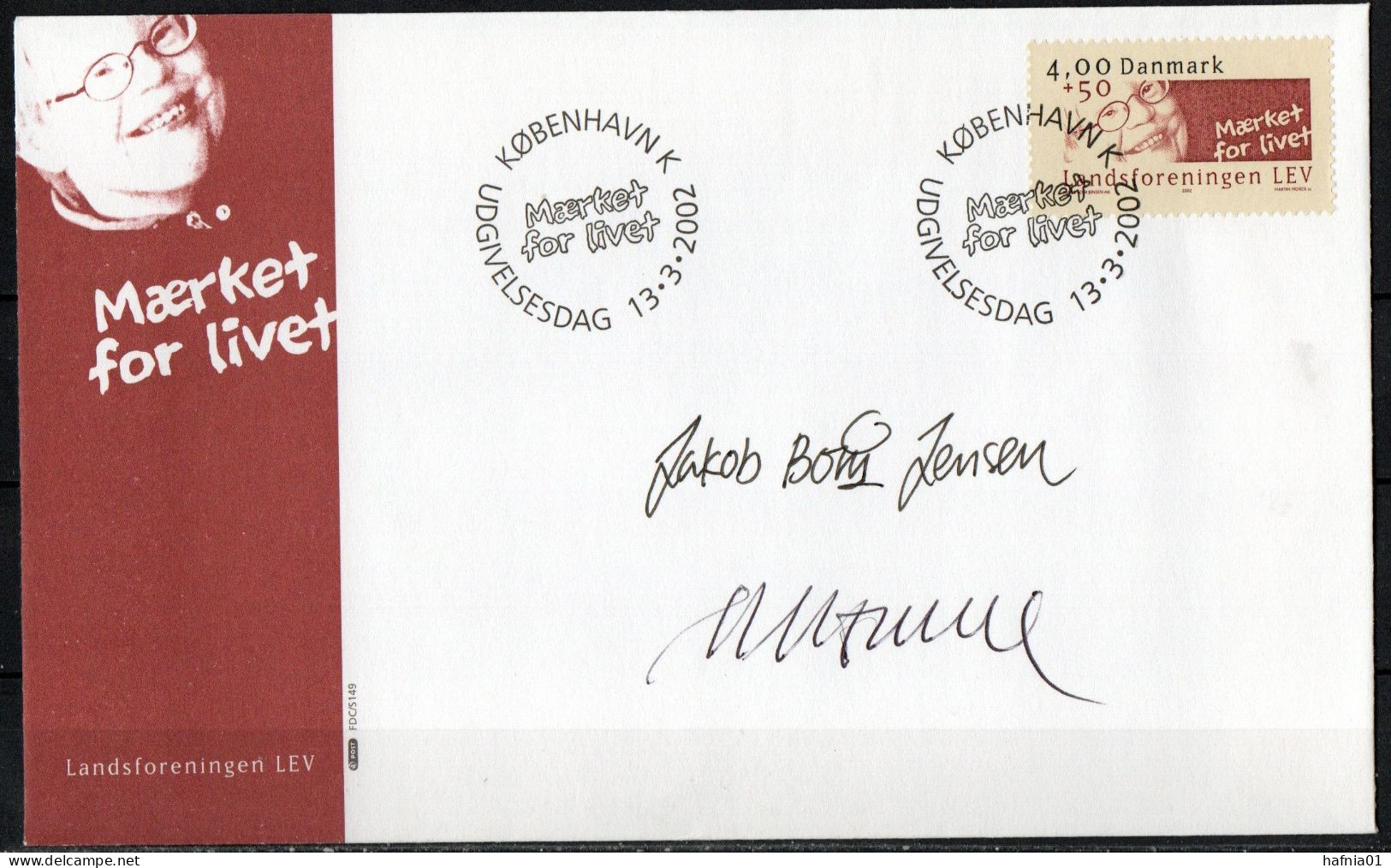 Martin Mörck. Denmark 2002. 50 Anniv National Association LEV. Michel 1305. FDC. Signed. - FDC