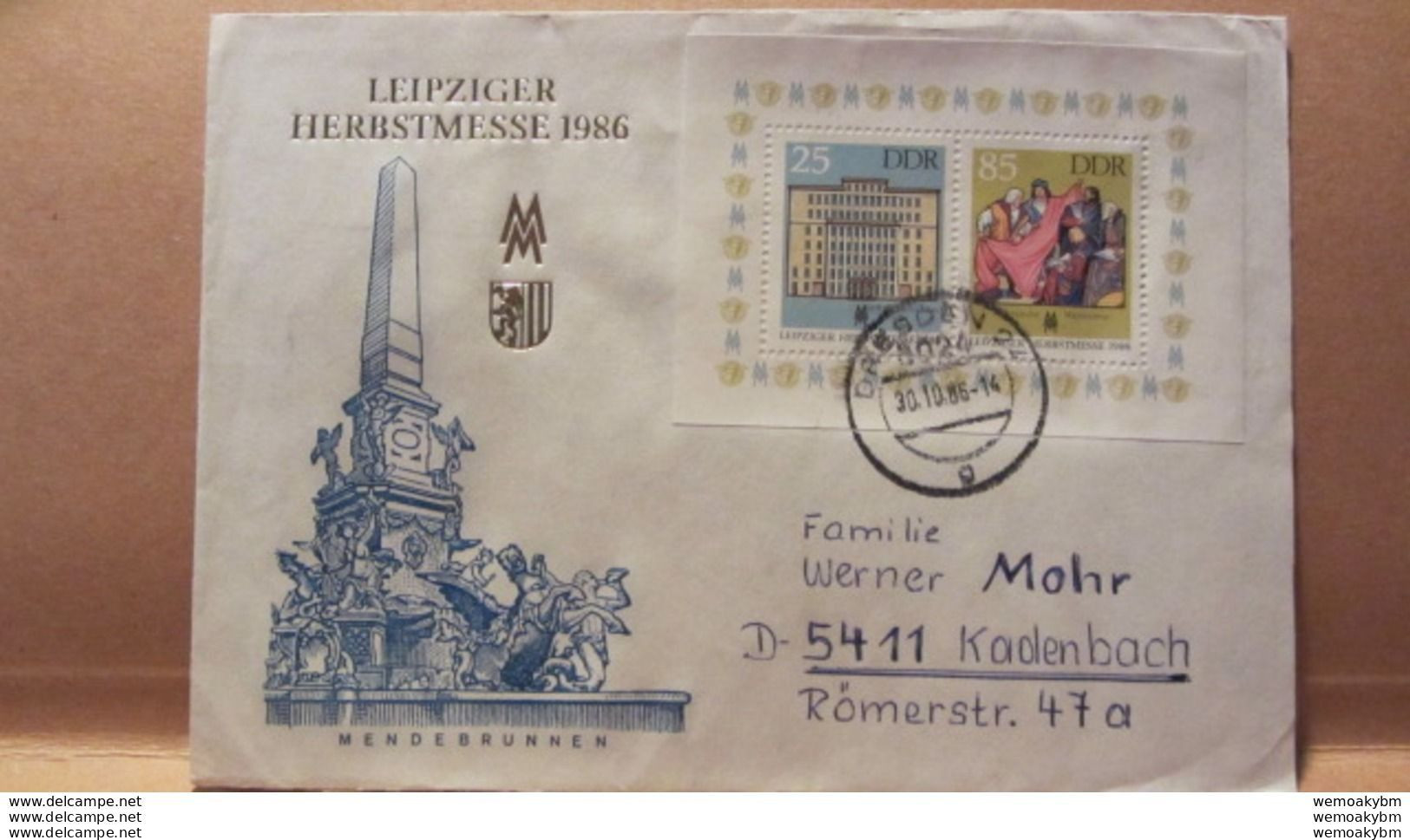 DDR: Brief Mit 25/85 Pf  Leipziger Herbstmesse 1986 Aus Dresden Vom 30.10.86 Auf FDC-Umschlag Knr: Block 85 - 1981-1990