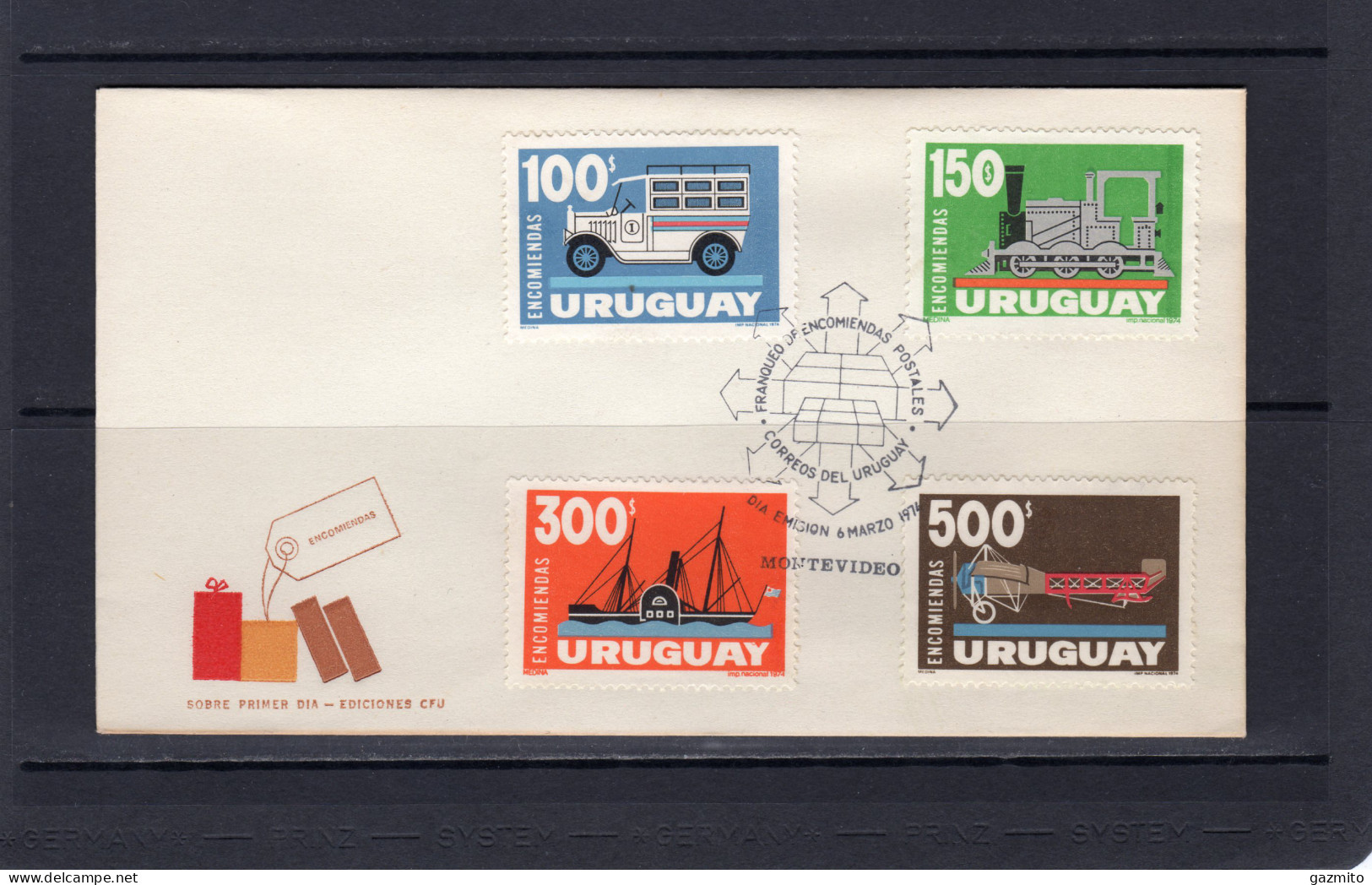 Uruguay 1974, Trasport, Bus, Train, Plane, Ship, 4val In FDC - Uruguay