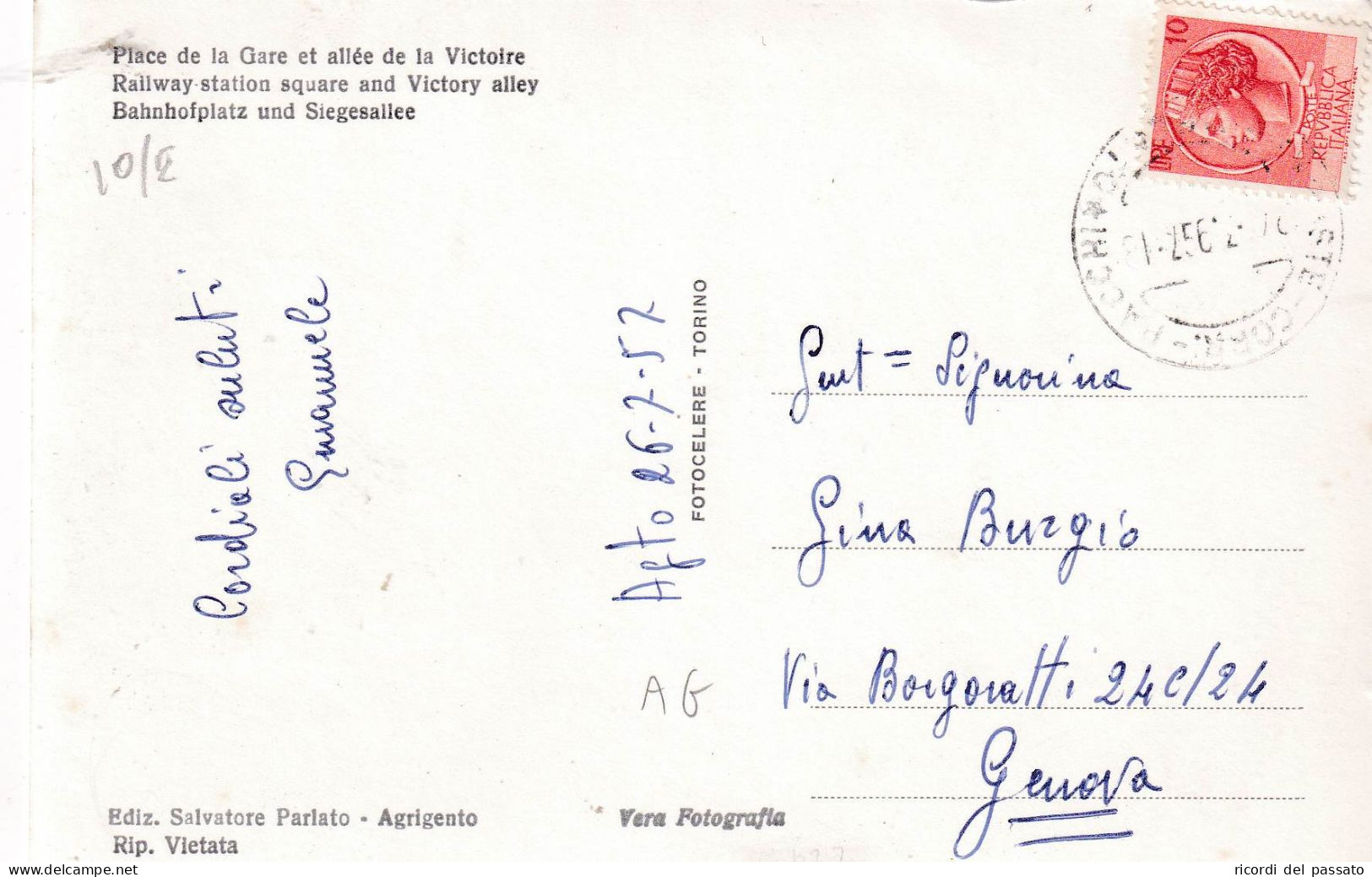 Cartolina Agrigento - Piazza Stazione E Viale Della Vittoria - Agrigento