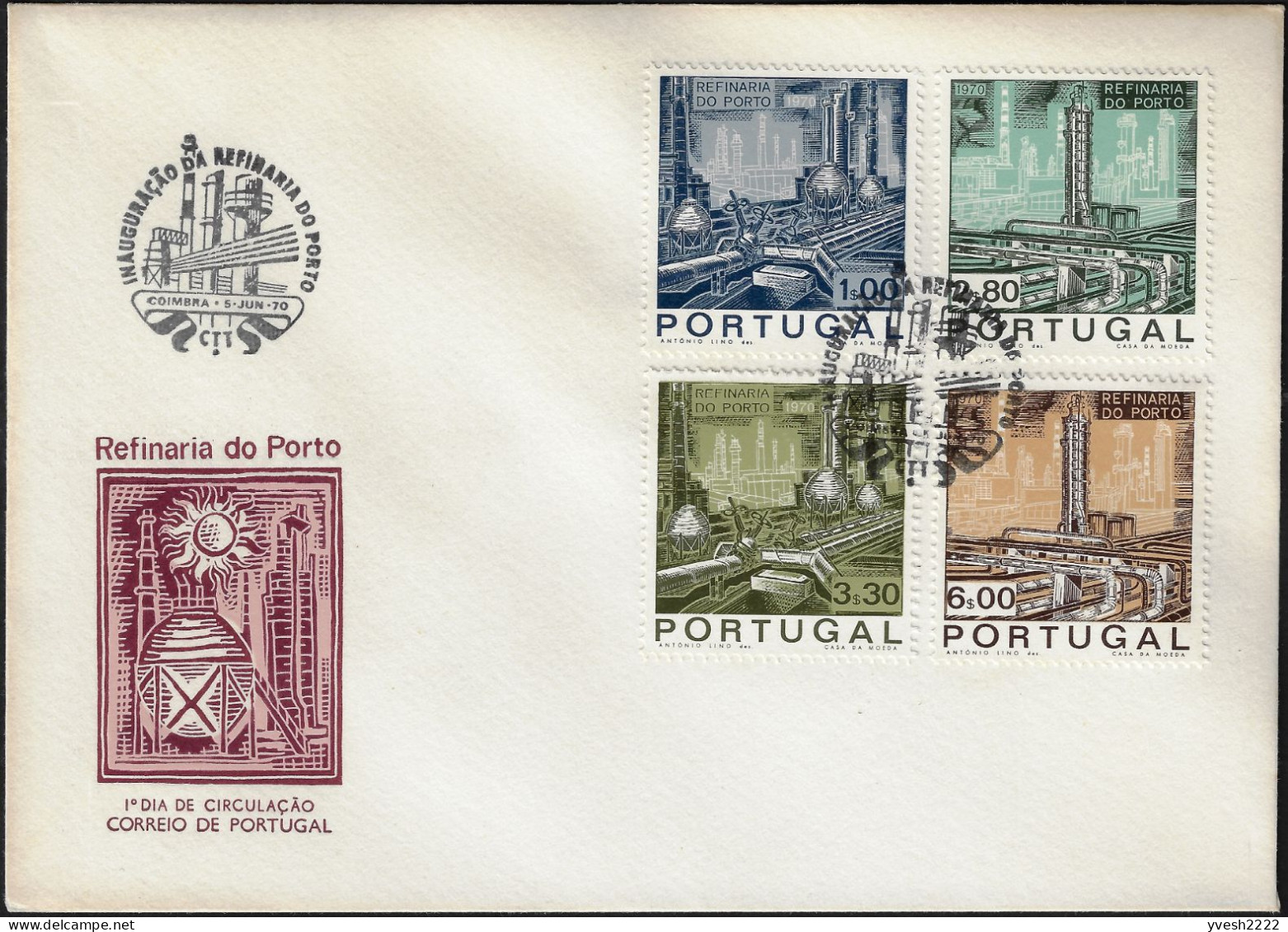 Portugal 1970 Y&T 1076 à 1079 Sur FDC. Inauguration De La Raffinerie De Pétrole De Porto - Petróleo