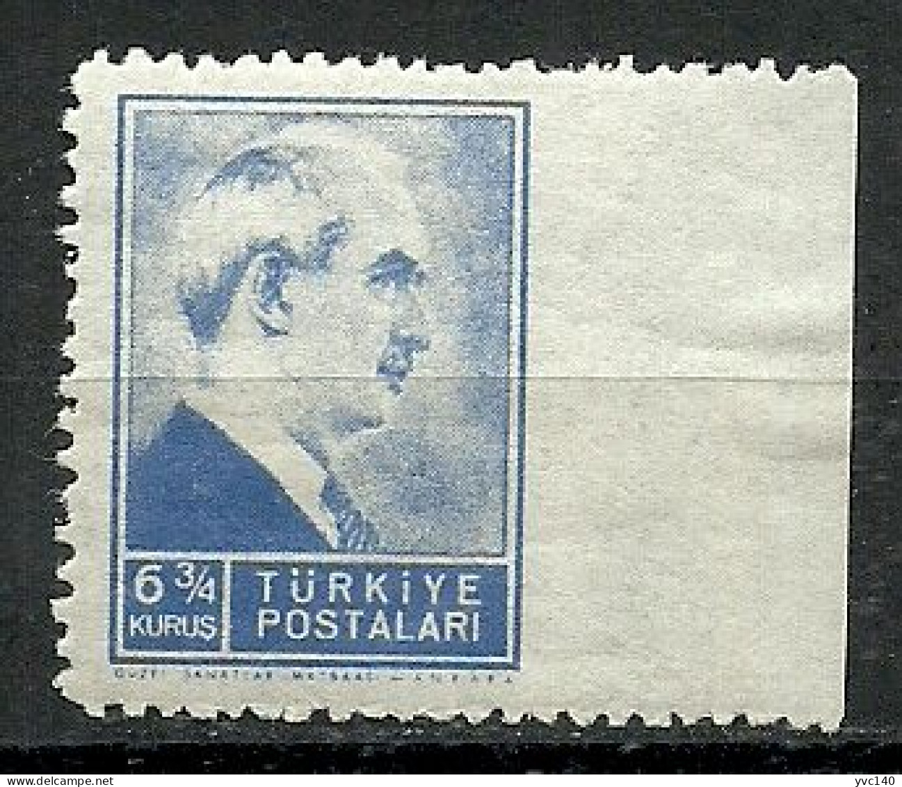 Turkey; 1942 1st Inonu Issue 6 3/4 K. ERROR "Imperf. Edge" - Ungebraucht