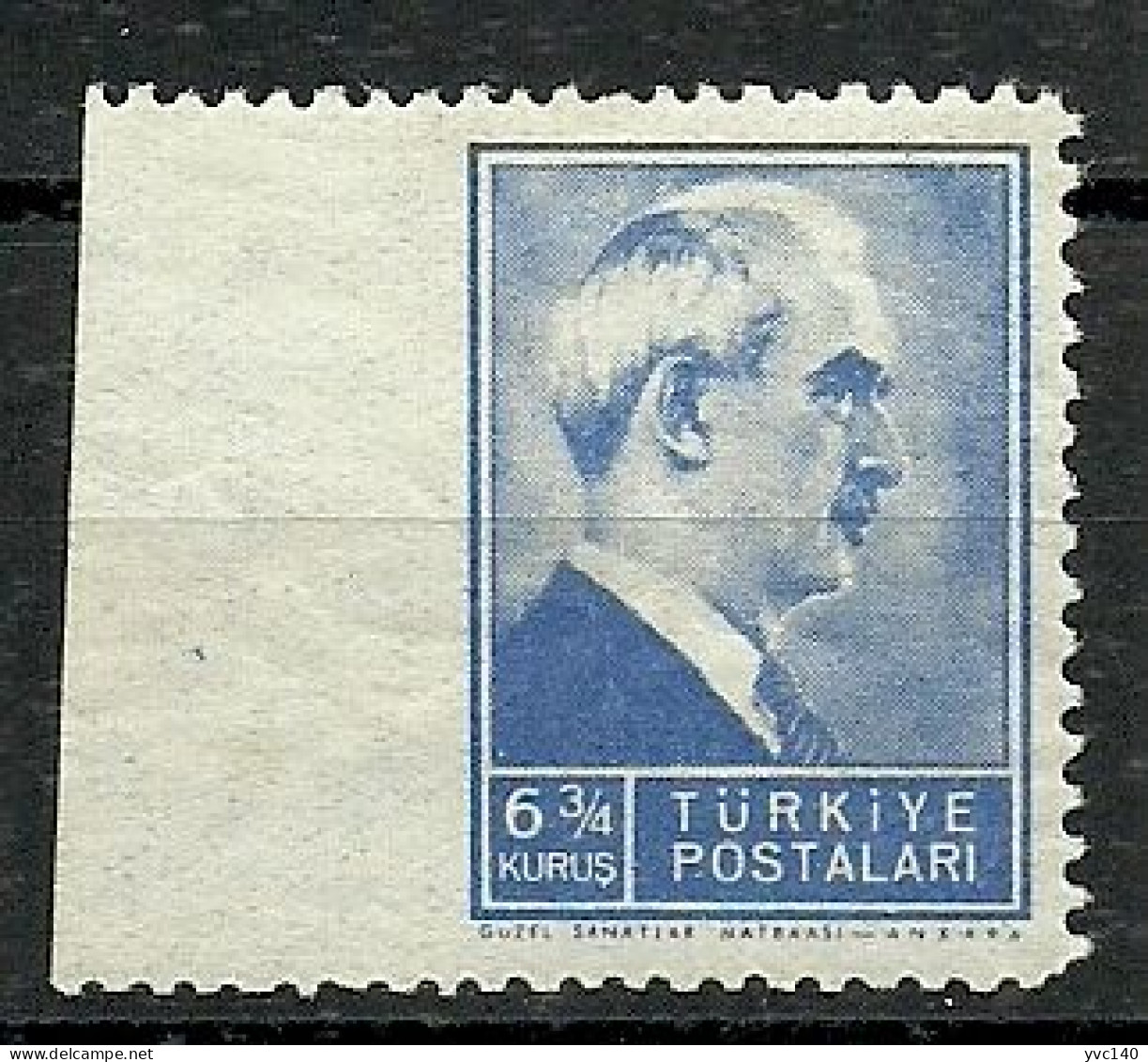 Turkey; 1942 1st Inonu Issue 6 3/4 K. ERROR "Imperf. Edge" - Unused Stamps