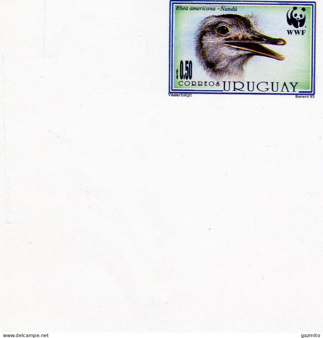 Uruguay 1993, WWF, Nandu, 1val IMPFERFOATED Marginal Border - Ostriches