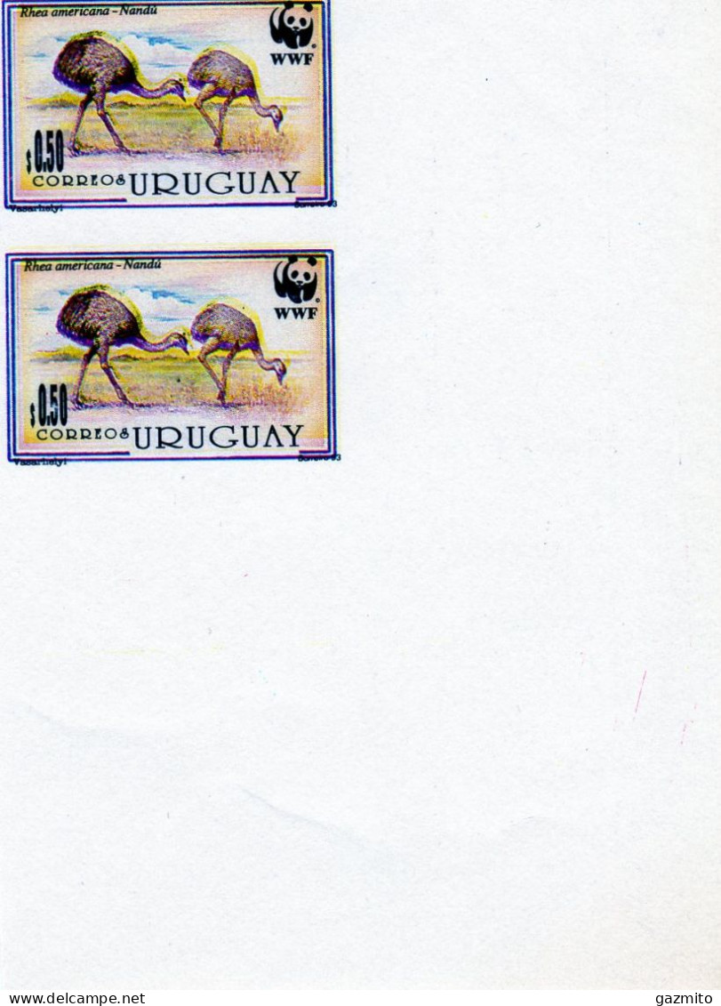 Uruguay 1993, WWF, Nandu, IMPFERFOATED Marginal Border - Struisvogels