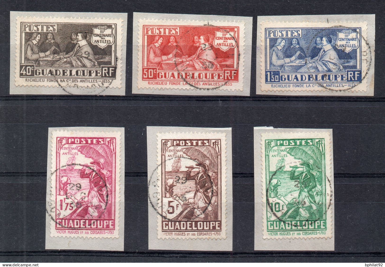 !!! GUADELOUPE, SERIE TRICENTENAIRE DES ANTILLES N°127/132 OBLITEREE SUR FRAGMENT - Gebraucht