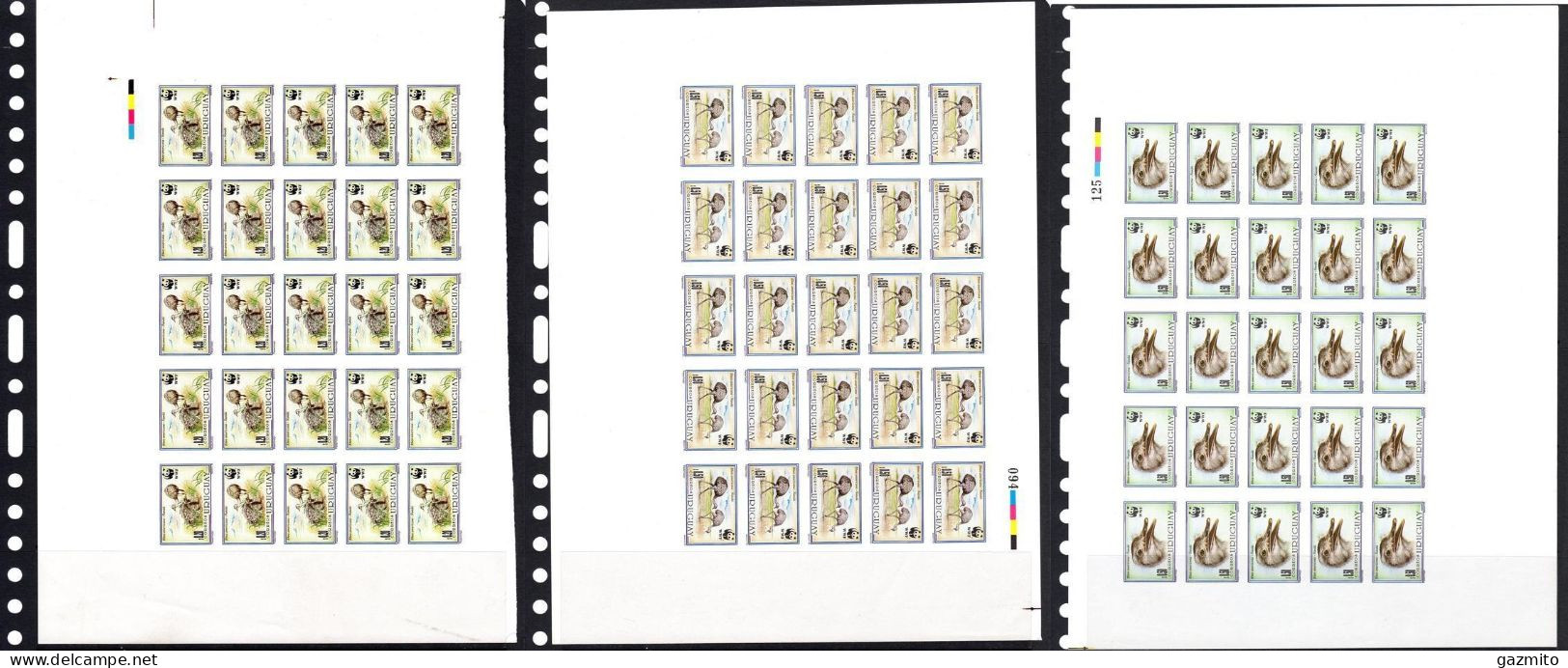 Uruguay 1993, WWF, Ostrich, 3sheetlet Of 25 IMPERFORATED - Unused Stamps