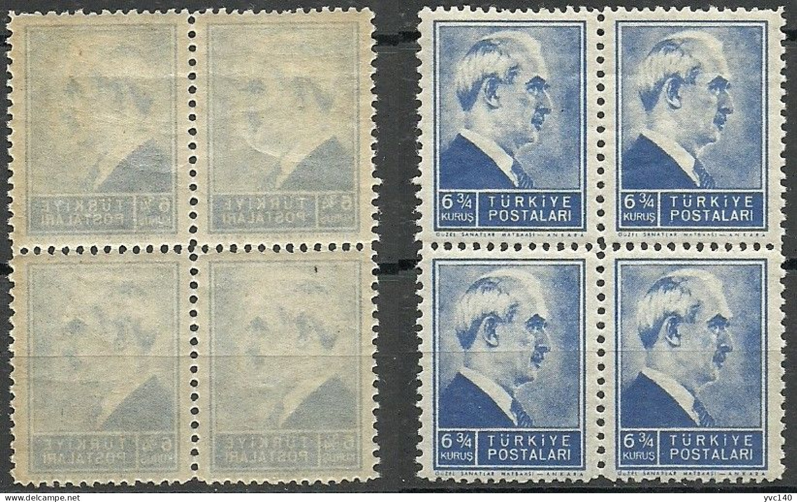 Turkey; 1942 1st Inonu Issue 6 3/4 K. ERROR "Abklatsch" (Block Of 4) - Nuovi