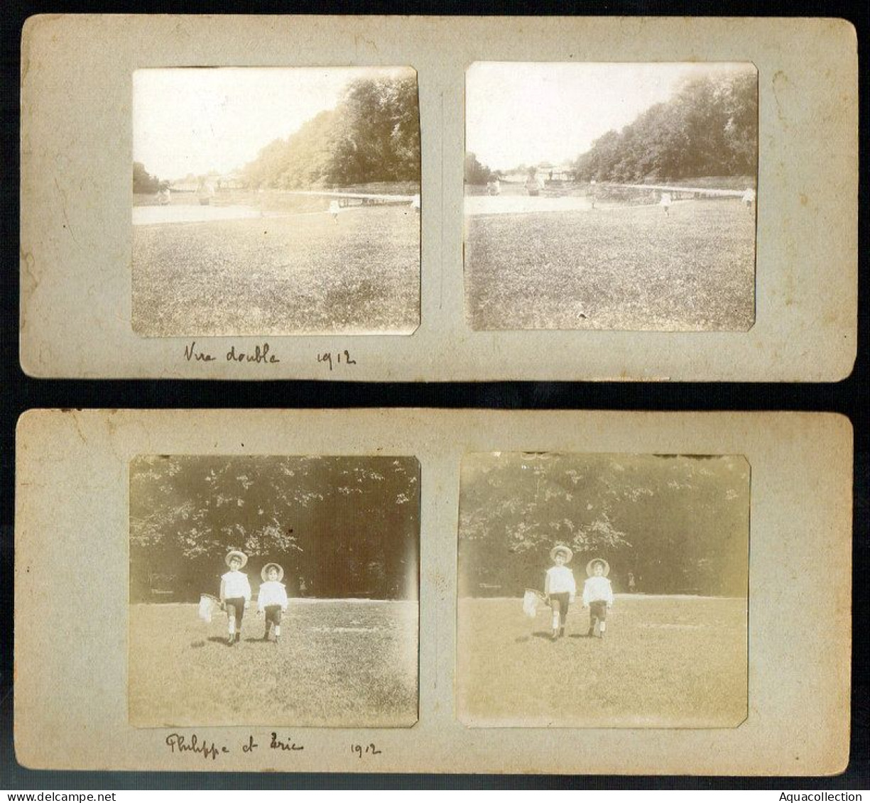 BRUXELLES. Bois De La Cambre. 4 Photographies Stéréo. Collées Sur Carton Fort (recto Verso. 8x17,5cm. - Parks, Gärten