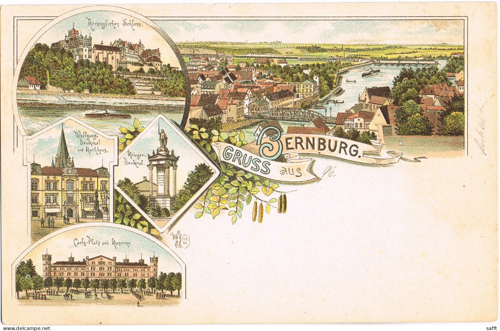 Litho Gruß Aus Bernburg, Schloss, Totale U.a. Um 1900 - Bernburg (Saale)