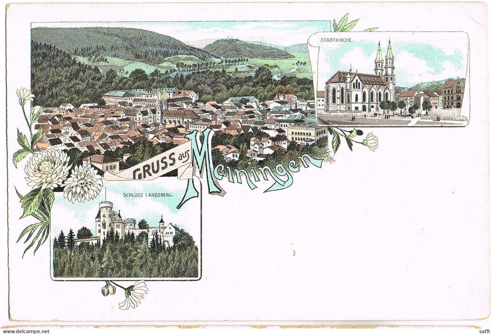 Litho Gruß Aus Meiningen Um 1900, Totale, Stadtkirche Und Schloss Landsberg - Meiningen