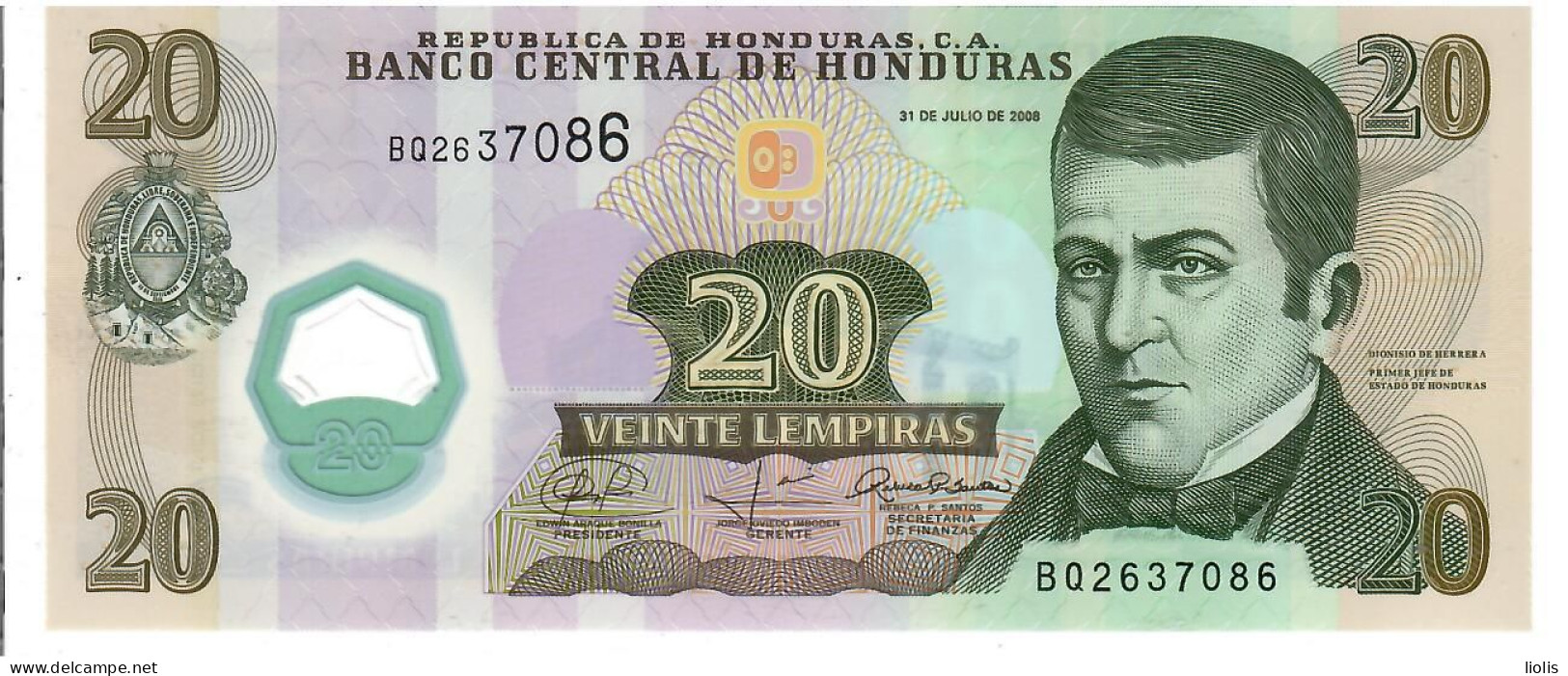 Honduras P-95  20 LempiraS  2008  UNC - Honduras