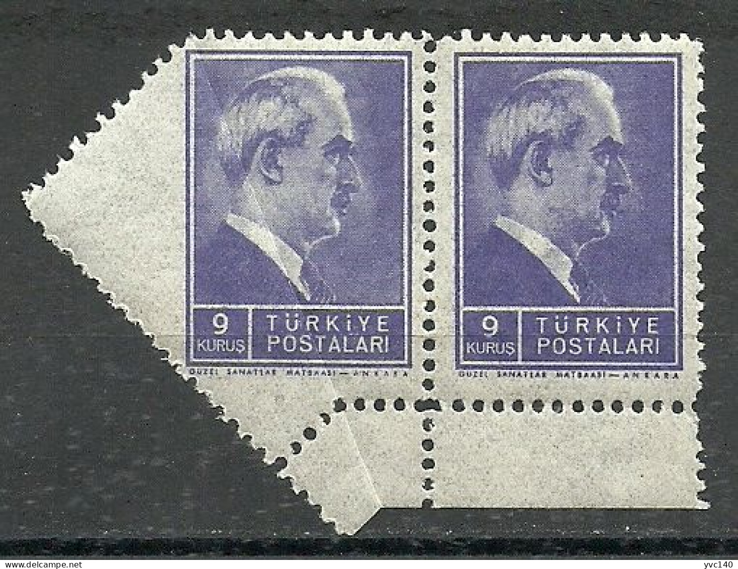 Turkey; 1942 1st Inonu Issue 9 K. ERROR "Perforation On Folded Paper" - Unused Stamps