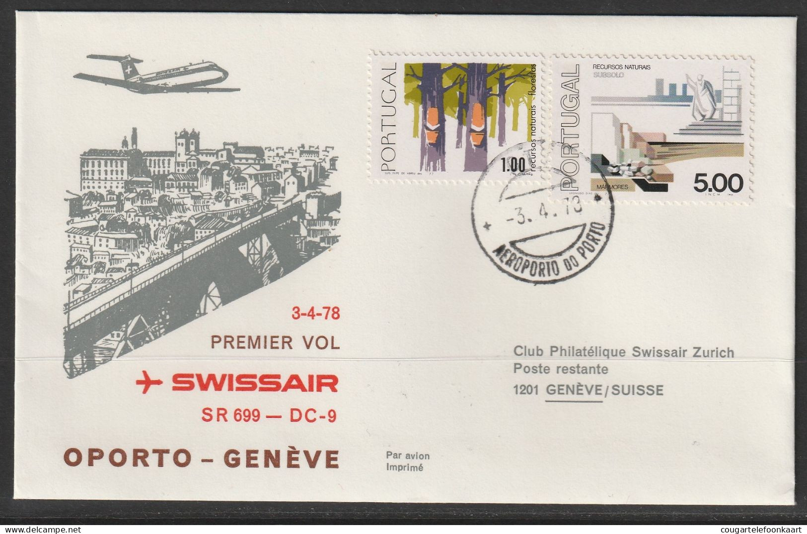 1978, Swissair, Erstflug, Oporto - Genf - Lettres & Documents