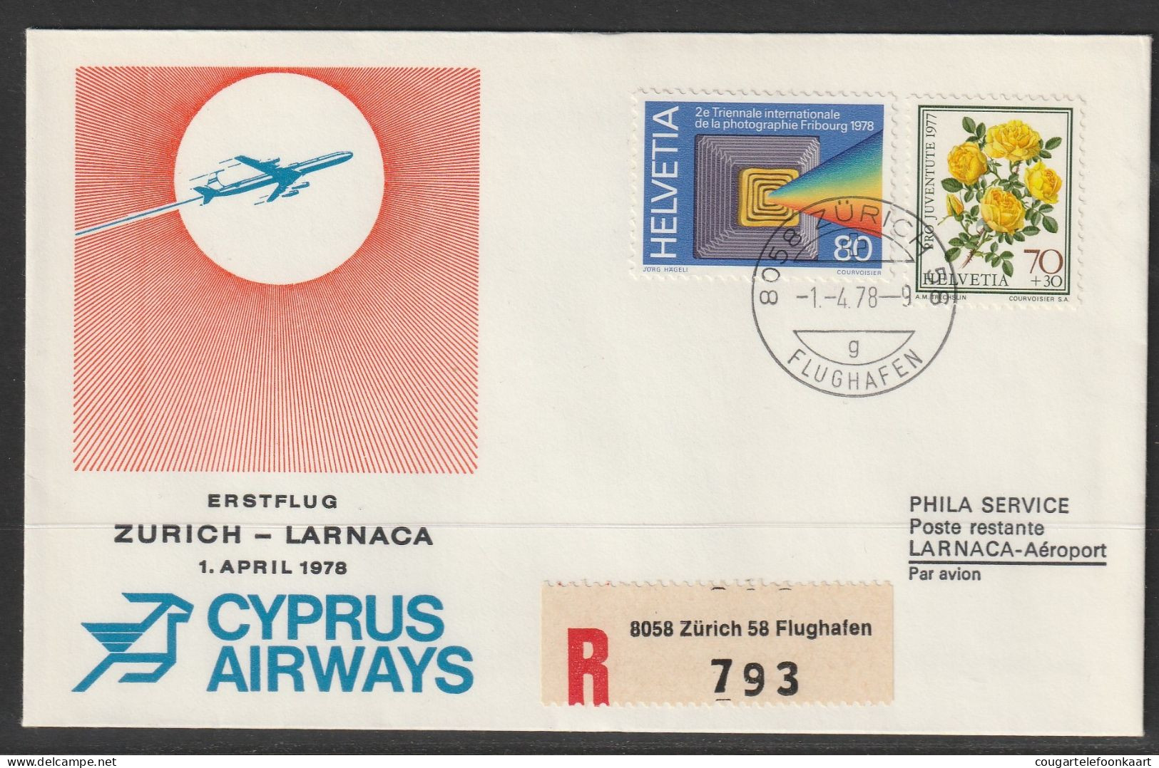 1978, Cyprus Airways, Erstflug, Zürich - Larnaca Cyprus - Erst- U. Sonderflugbriefe