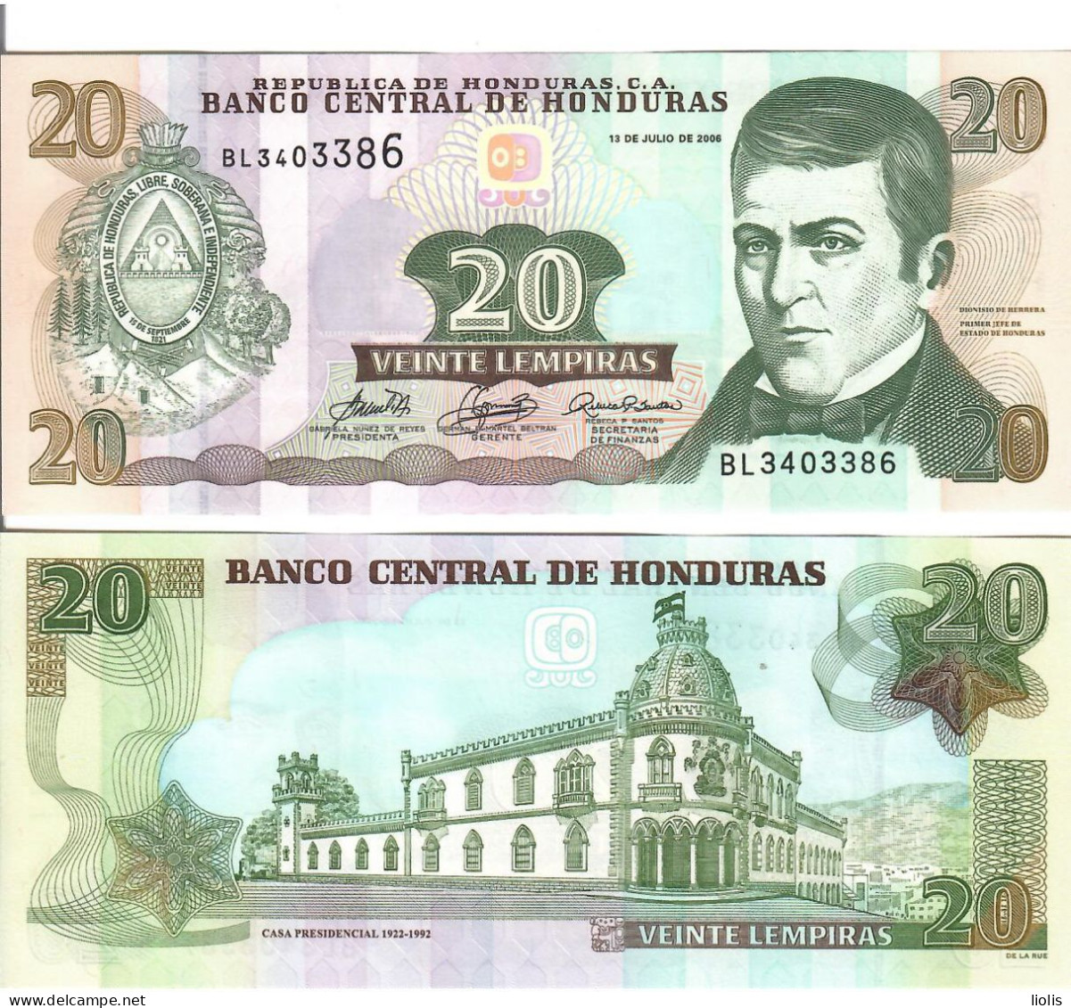 Honduras P-93  20 LempiraS  2006  UNC - Honduras