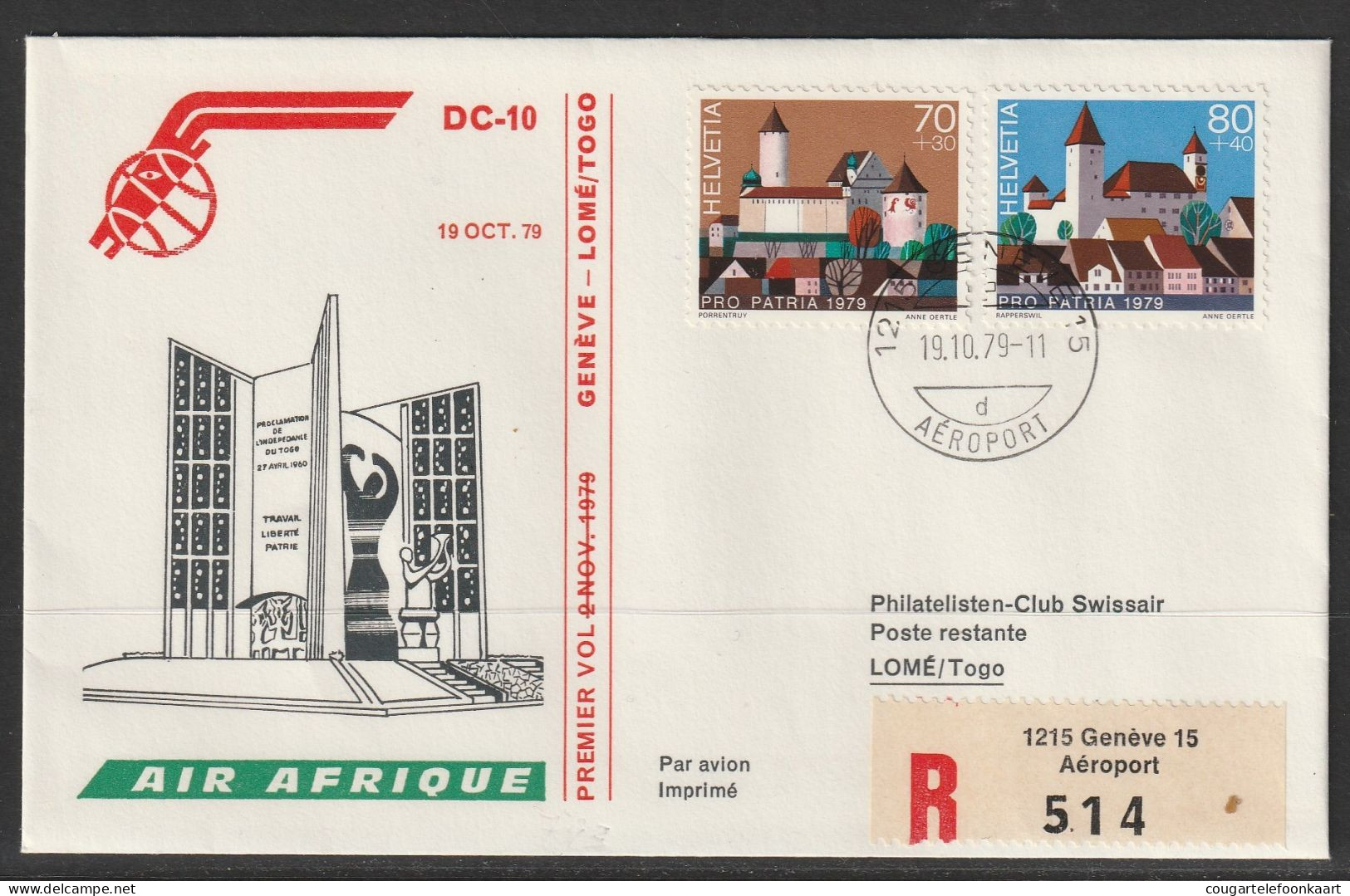 1979, Air Afrique, Erstflug, Genf - Lomé Togo - First Flight Covers