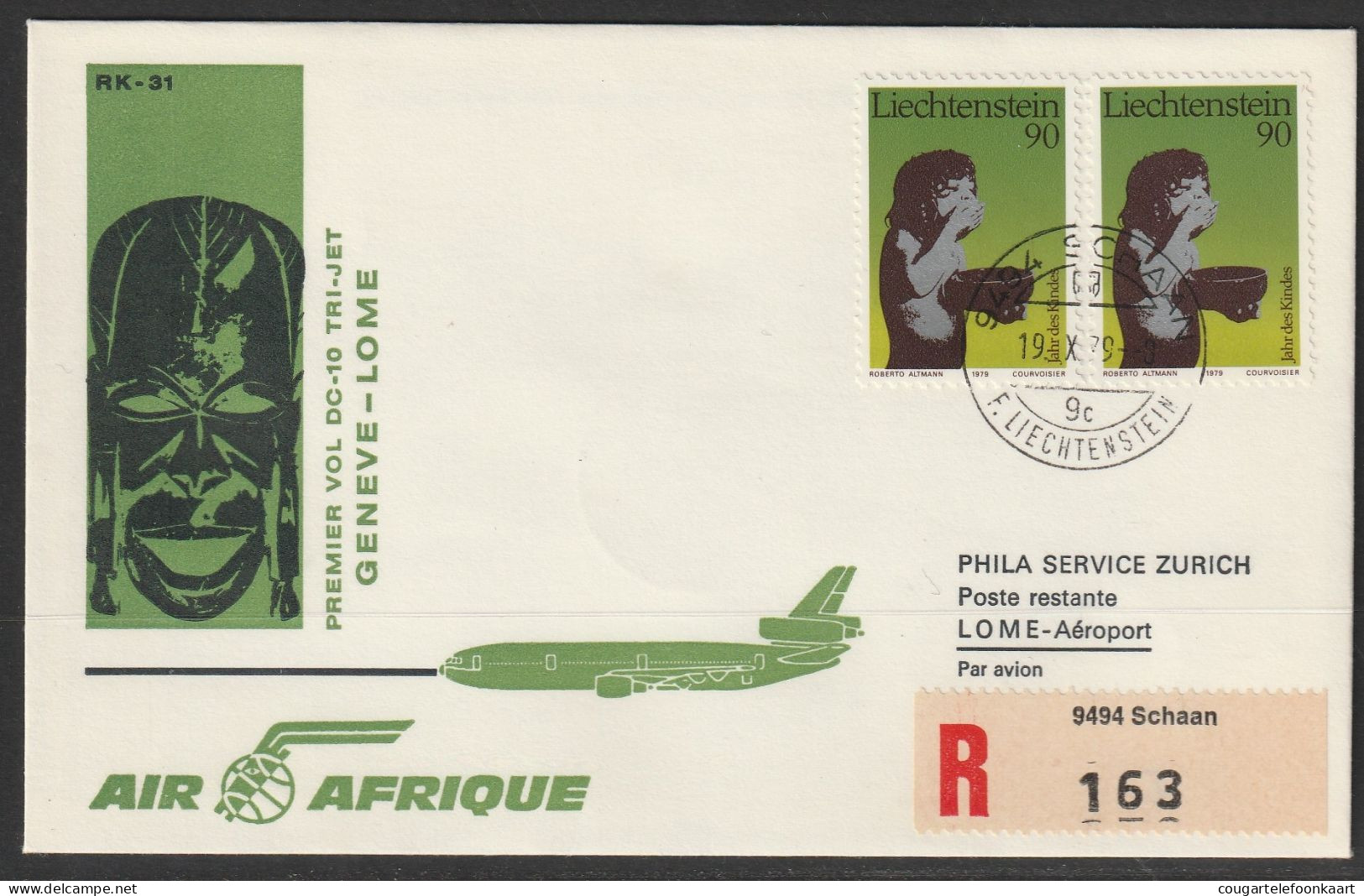 1979, Air Afrique, Erstflug, Liechtenstein - Lomé Togo - Luftpost