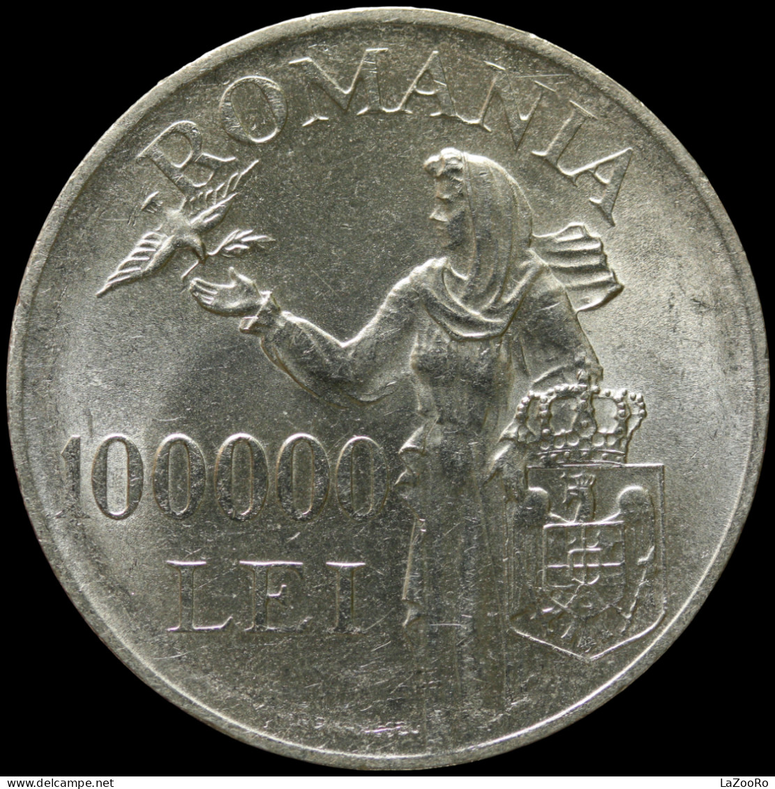 LaZooRo: Romania 100000 Leu 1946 UNC - Silver - Rumania