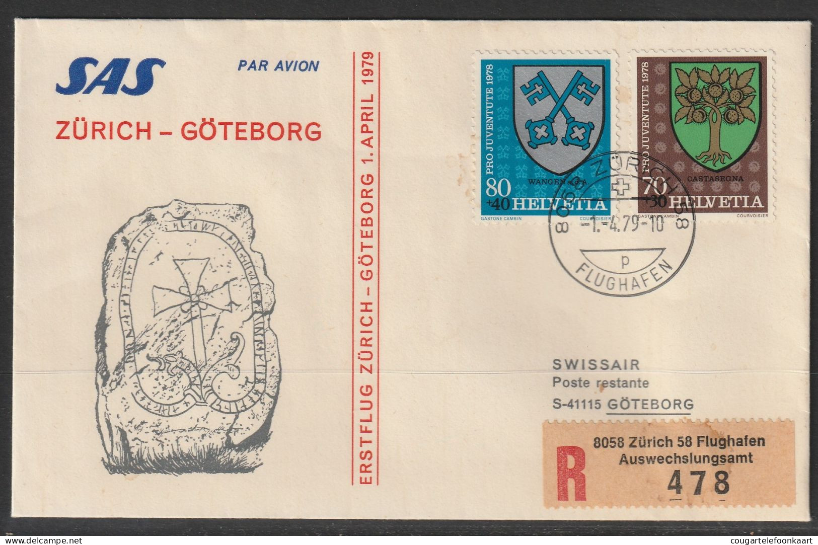 1979, SAS, Erstflug, Zürich - Göteborg Sweden - Erst- U. Sonderflugbriefe