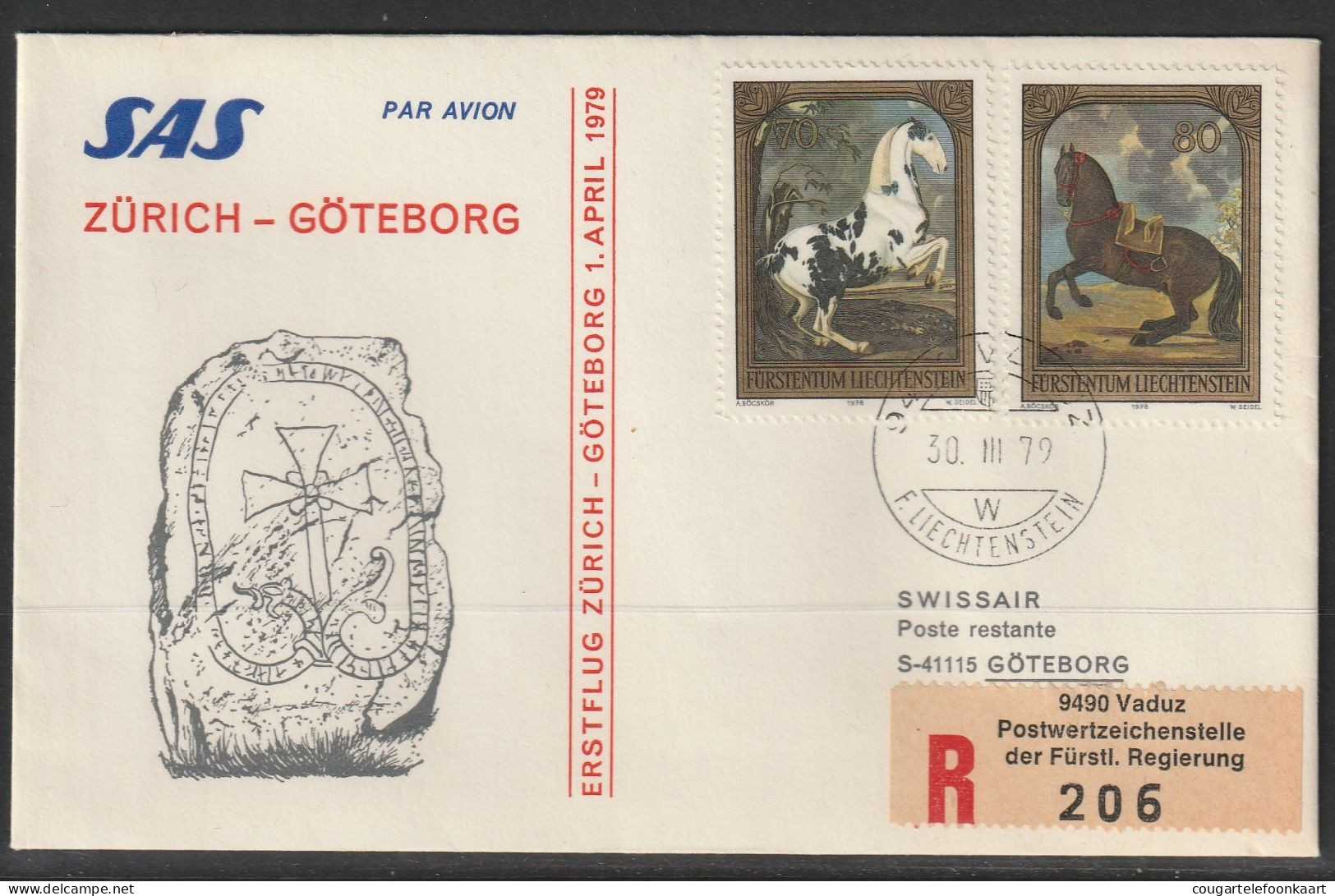 1979, SAS, Erstflug, Liechtenstein - Göteborg Sweden - Aéreo