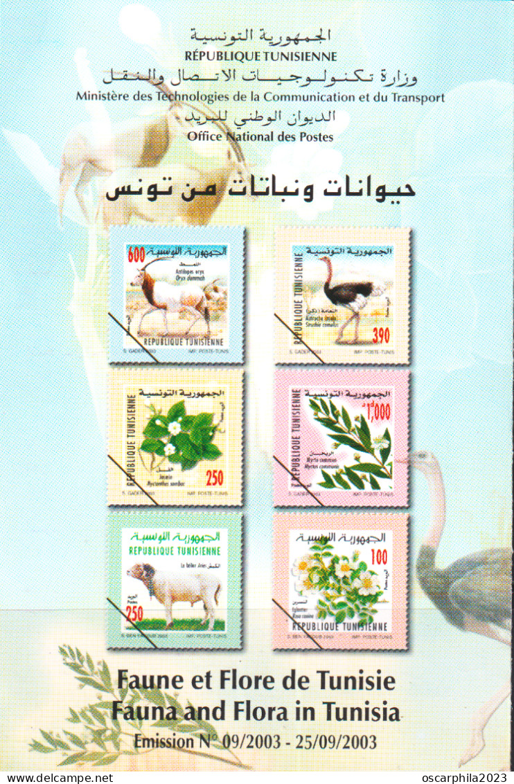 2003-Tunisie / Y&T 1489--1494 - Faune & Flore; Prospectus - Ferme