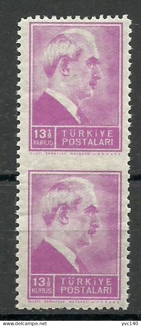 Turkey; 1942 1st Inonu Issue 13 1/2 K. ERROR "Partially Imperf." - Nuovi