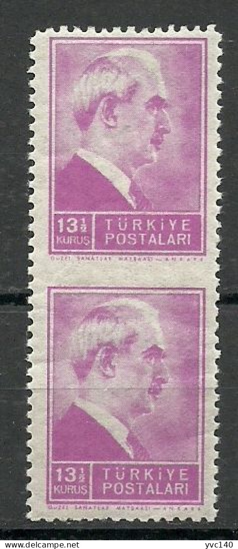 Turkey; 1942 1st Inonu Issue 13 1/2 K. ERROR "Partially Imperf." - Unused Stamps