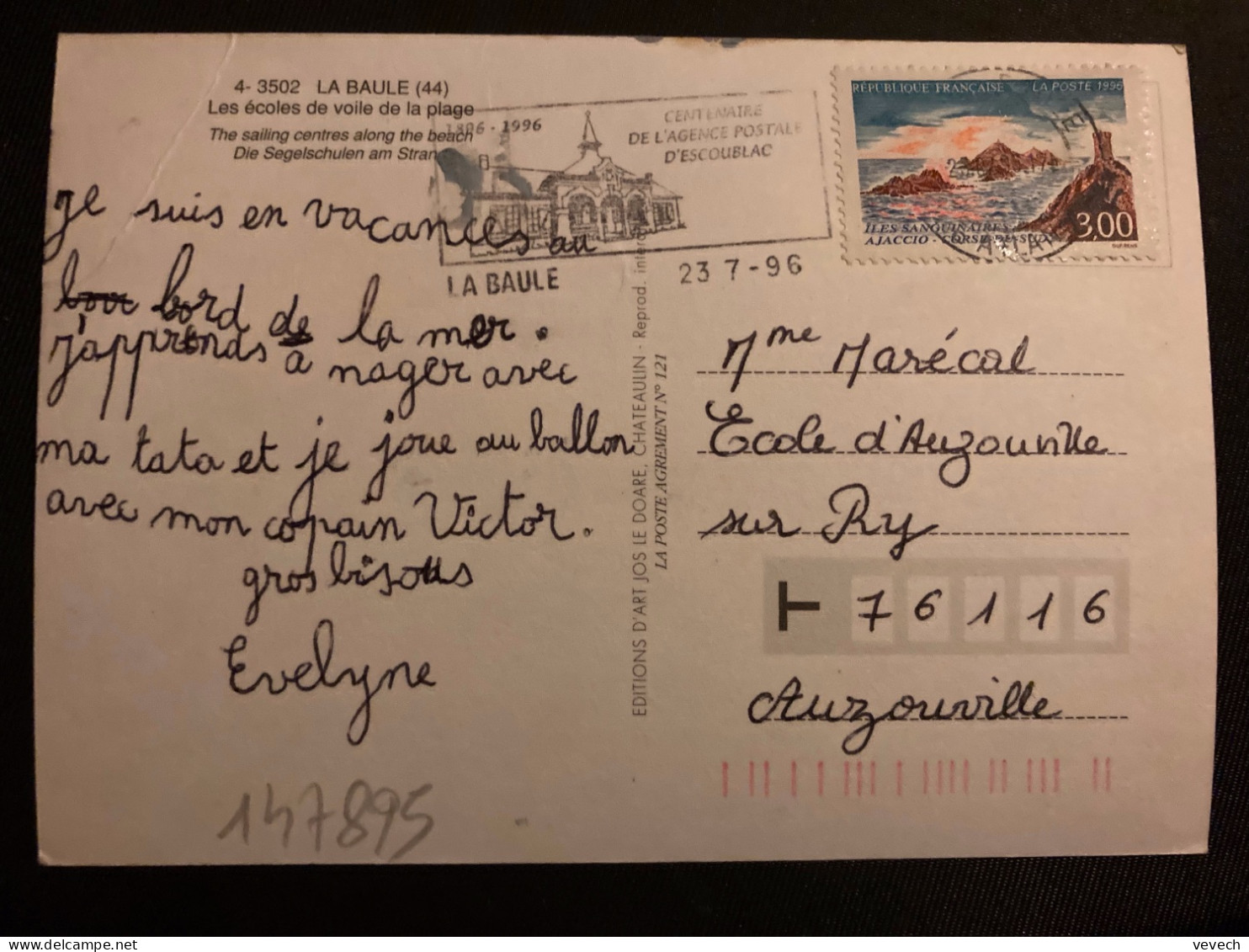 CP TP ILES SANGUINAIRES AJACCIO 3,00 OBL.MEC.23-7 1996 44 LA BAULE LOIRE ATLANTIQUE - Lettres & Documents