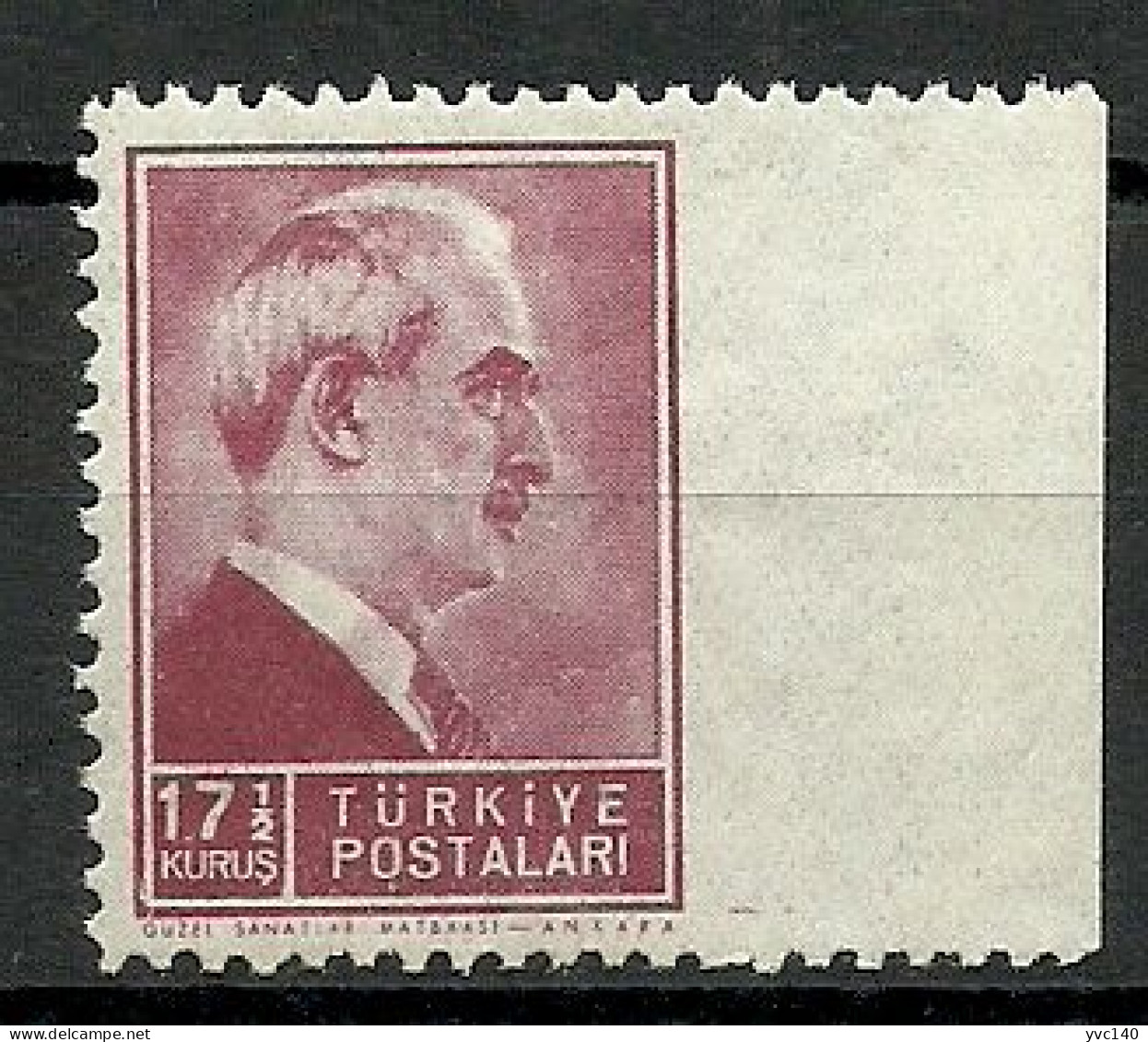 Turkey; 1942 1st Inonu Issue 17 1/2 K. ERROR "Imperf. Edge" - Ungebraucht