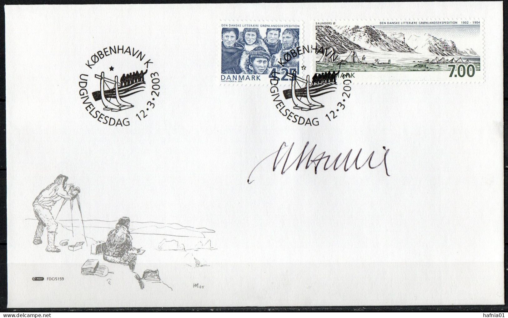 Martin Mörck. Denmark 2003. 100 Anniv Danish Literary Greenland Expedition. Michel 1335 - 1336. FDC. Signed. - FDC