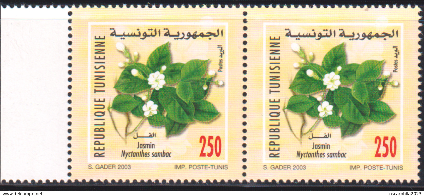 2003-Tunisie / Y&T 1490--  Faune & Flore; Fleurs De  Jasmin - En Paire 2V / MNH***** - Rozen