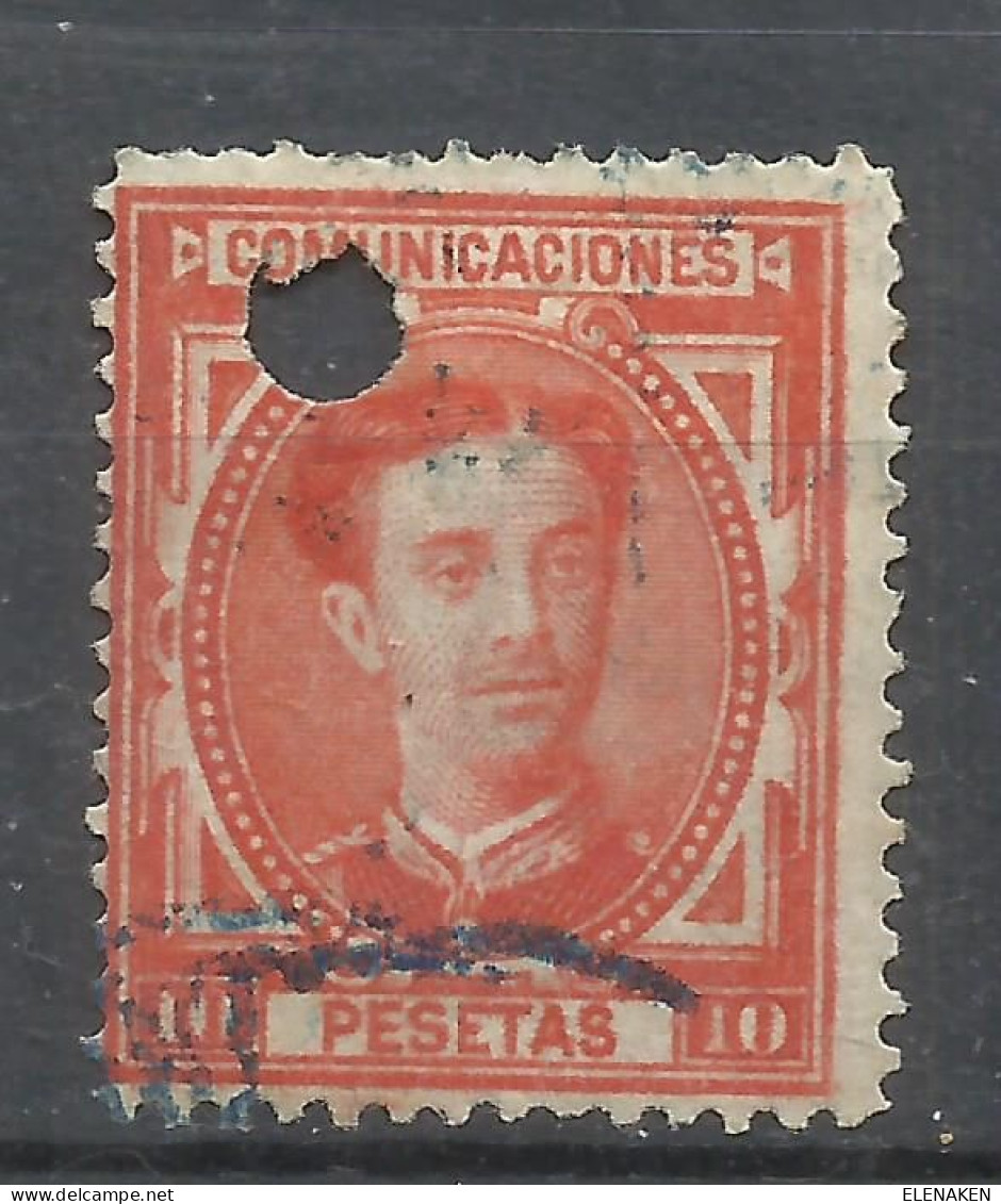 Q735Ñ-SELLO CLÁSICO ALFONSO XII 1876 Nº 182T 10 PESETAS USADO TELÉGRAFOS TALADRO         USADO POR TELÉGRAFOS TALADRO PE - Gebruikt