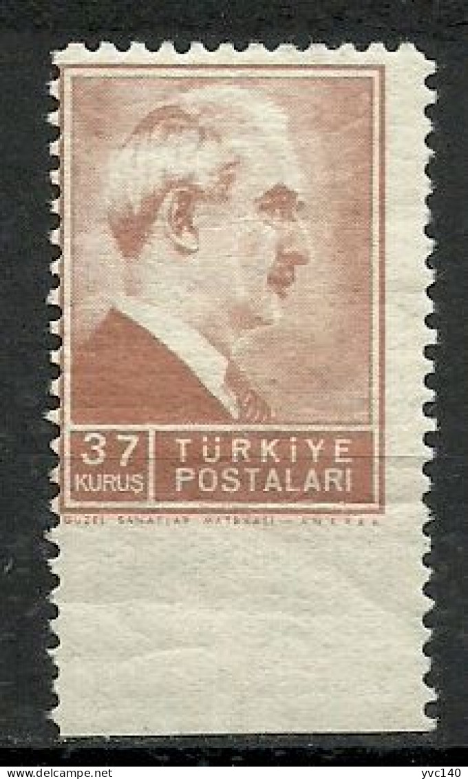 Turkey; 1942 1st Inonu Issue 37 K. ERROR "Imperf. Edge" - Ungebraucht