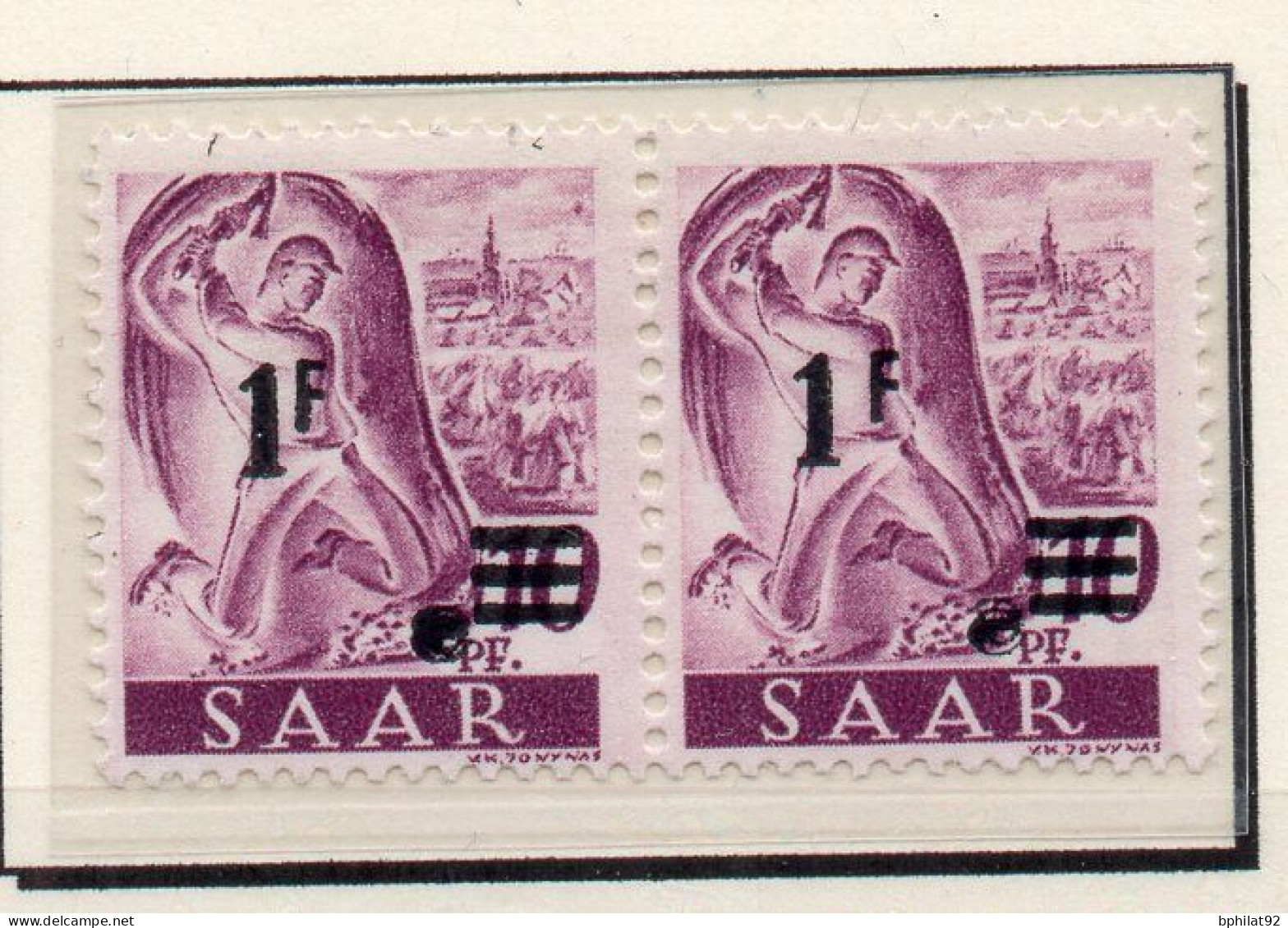 !!! SARRE, PAIRE SURCHARGEE AVEC VARIETE 1 ET F ELOIGNES TENANT A NORMAL NEUVE ** - Unused Stamps