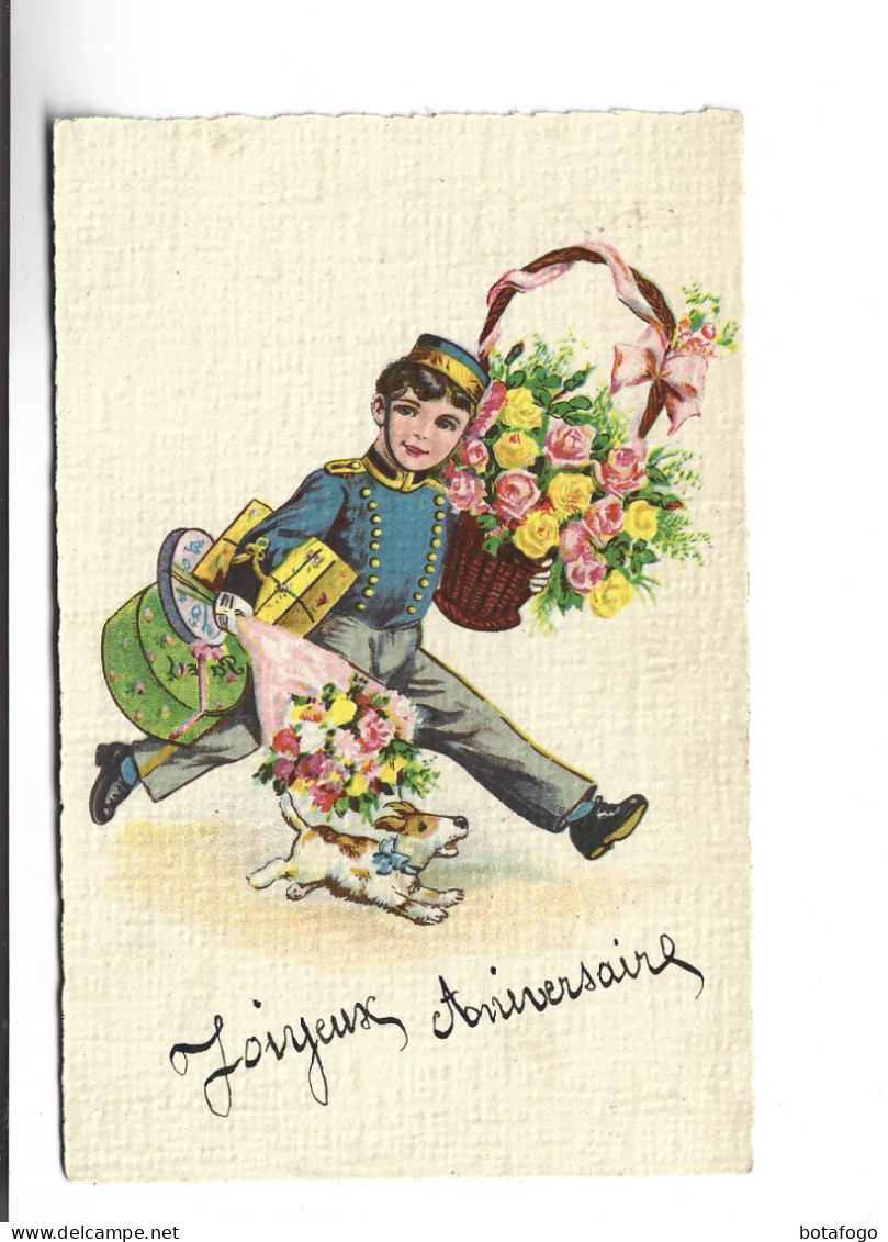 CPA  JOYEUX ANNIVERSAIRE, PORTEUR DE FLEURS En 1944! - Dessins D'enfants