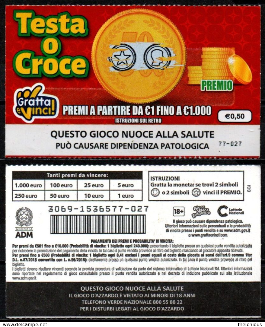 # Gratta E Vinci Da € 0,50 - TESTA O CROCE - 3069-1536577-027 - Billetes De Lotería