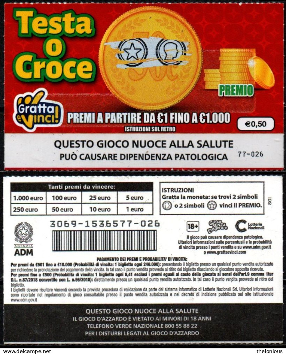 # Gratta E Vinci Da € 0,50 - TESTA O CROCE - 3069-1536577-026 - Billetes De Lotería