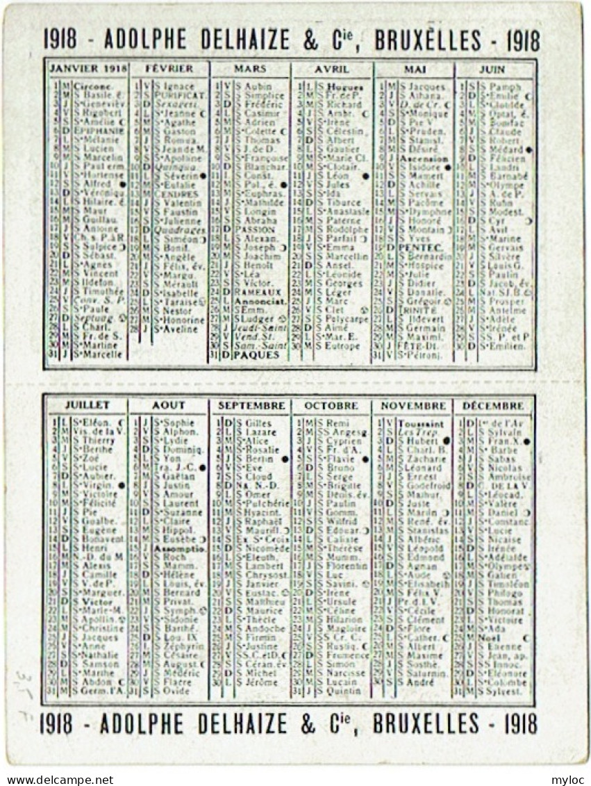 Calendrier Adolphe Delhaize.  Bruxelles 1918. Sommelier. Art Nouveau. - Kleinformat : 1901-20